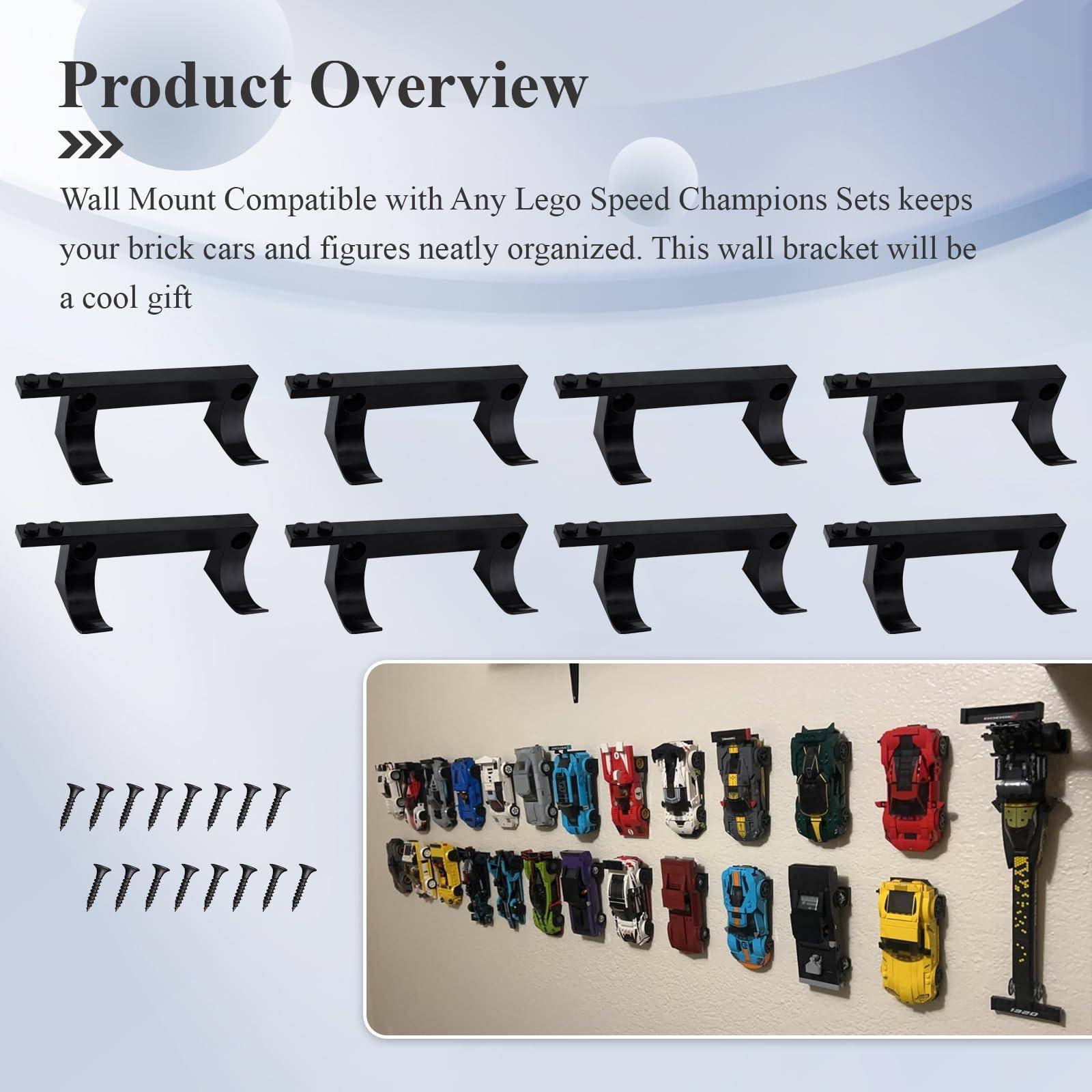 8 Pcs Wall Mount Fit for Any Lego Speed Champions Sets, Wall Bracket for Lego Speed of Champions Brick Cars with a Base for The Pilot/ Figure, Display Collectible Cars by Wheels on Wall, Black - Image 3