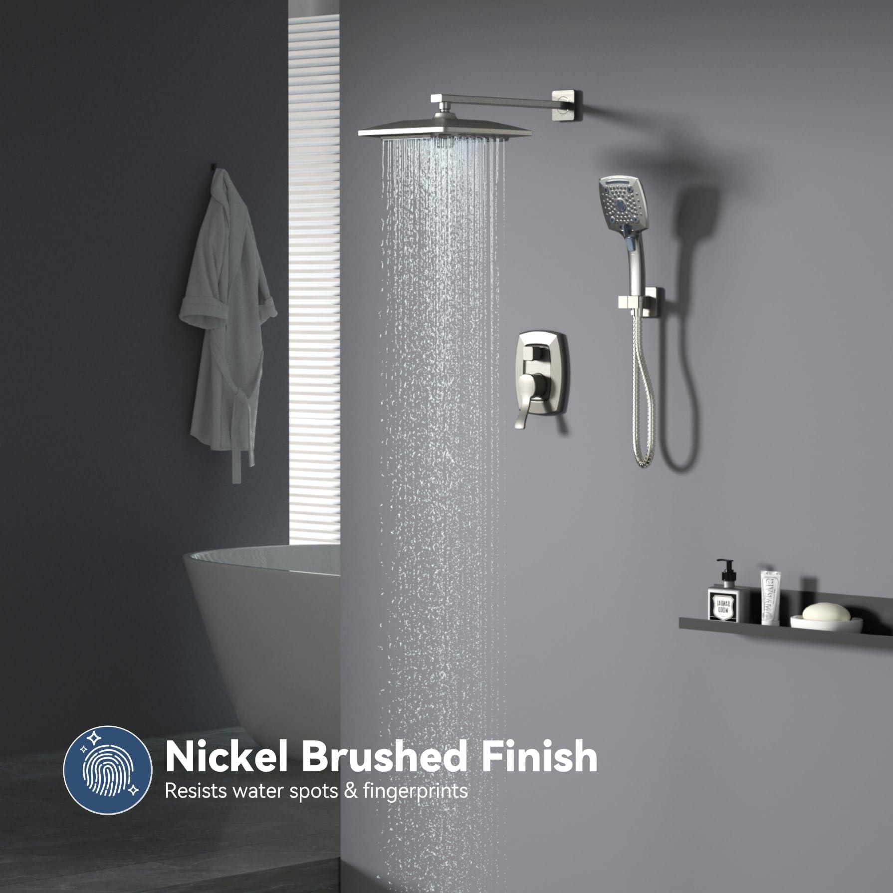 ELLO&ALLO Shower Faucet Set Mixing Valve and Trim Kit Brushed Nickel, Rainfall Waterfall Shower Head with Handheld Combo - Image 5