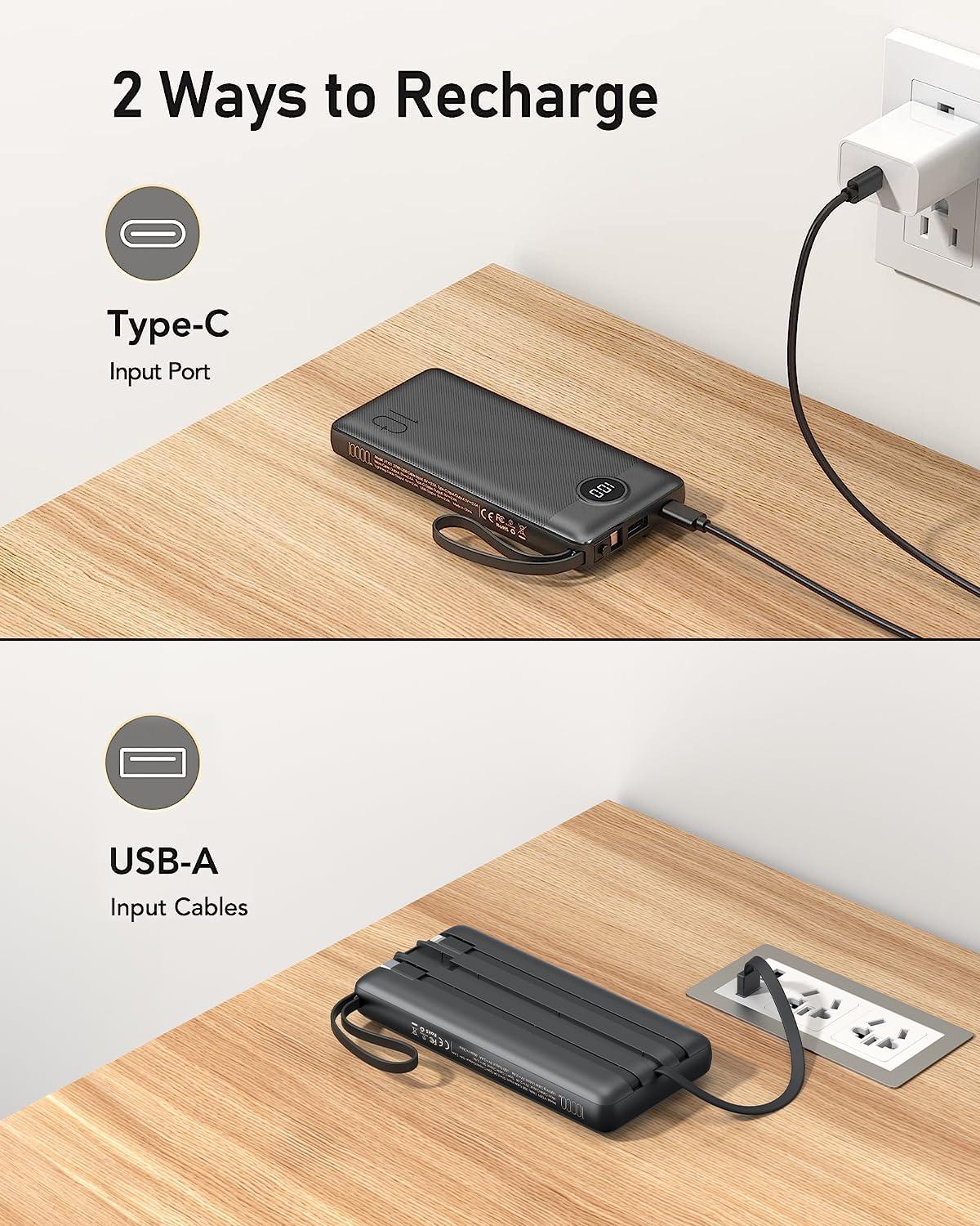 VEEKTOMX Portable Charger with Built-in Cables 10000mAh Power Bank for iPhone Slim Fast Charge USB C Battery Pack Travel Essentials Powerbank Compatible with iPhone, Samsung, Android, etc - Image 6