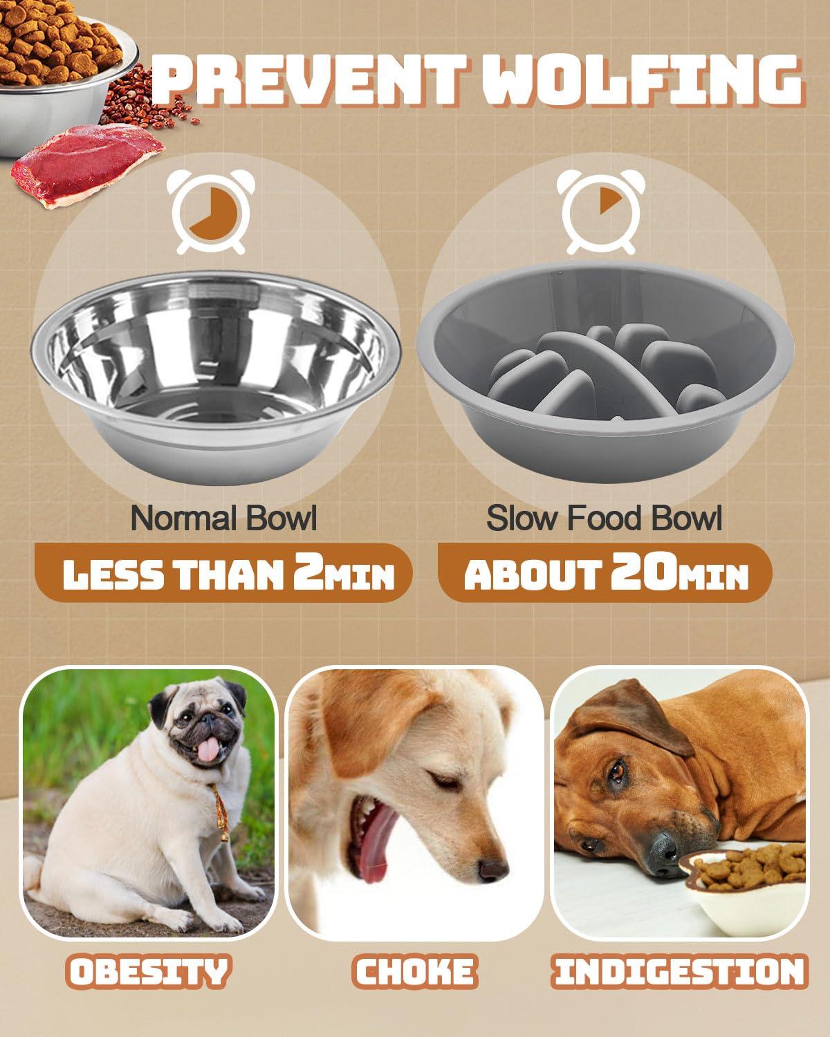 Jovrun Elevated Dog Bowls, Dog Feeder with 2 Stainless Steel Dishes &1 Slow Feeder Bowl, 5 Heights Adjustable Raised Stand for Medium Large, Food Dishes with Non-Slip Feet - Image 4