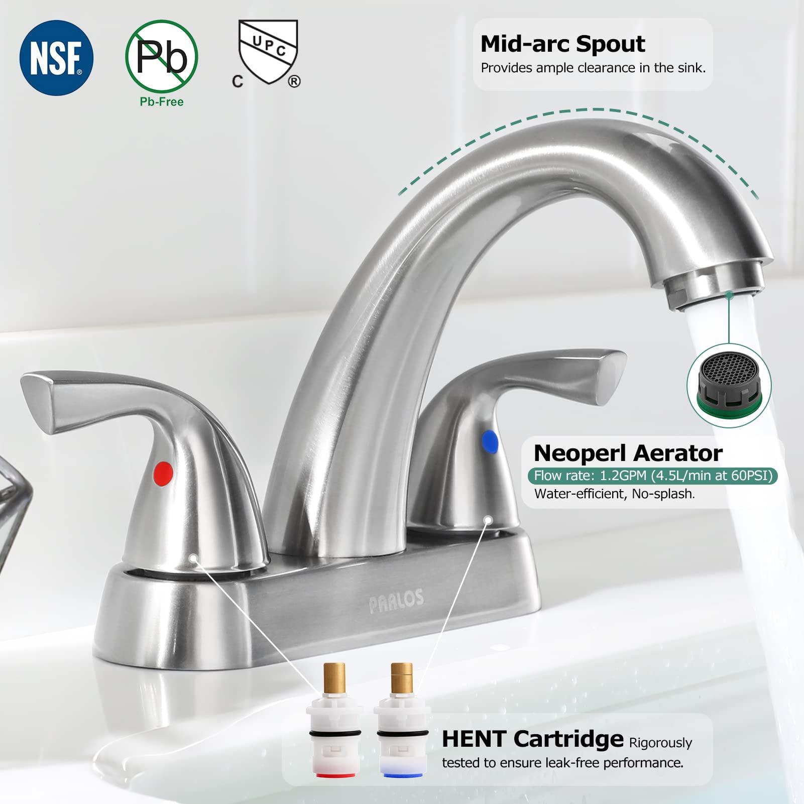 PARLOS 2-Handle Bathroom Sink Faucet with Drain Assembly and Supply Hose Lead-Free cUPC Lavatory Faucet Mixer Double Handle Tap Deck Mounted Brushed Nickel,1.2 GPM Flow Rate - Image 3