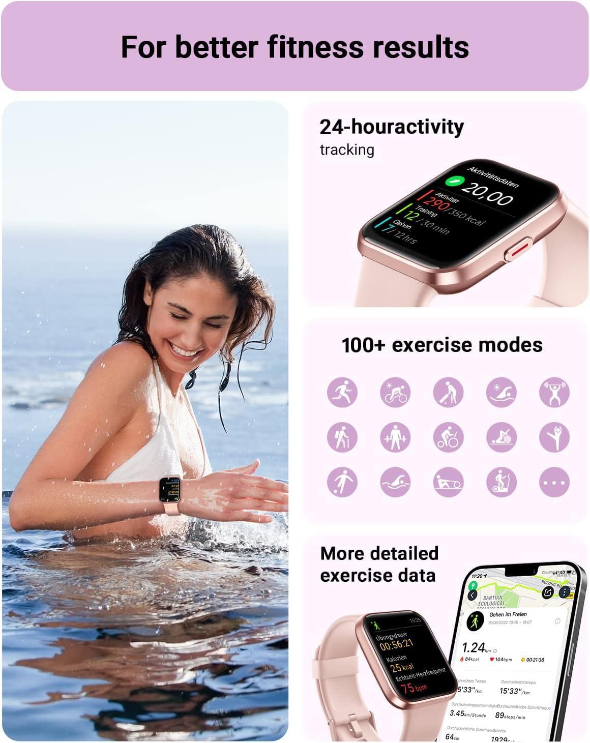 Smart Watch for Women Android & iPhone, Alexa Built-in, 1.8" Touch Screen Fitness Tracker with Answer/Make Calls, IP68 Waterproof Heart Rate/Sleep/SpO2 Monitor, Pedometer, 100+ Sport Modes - Image 5