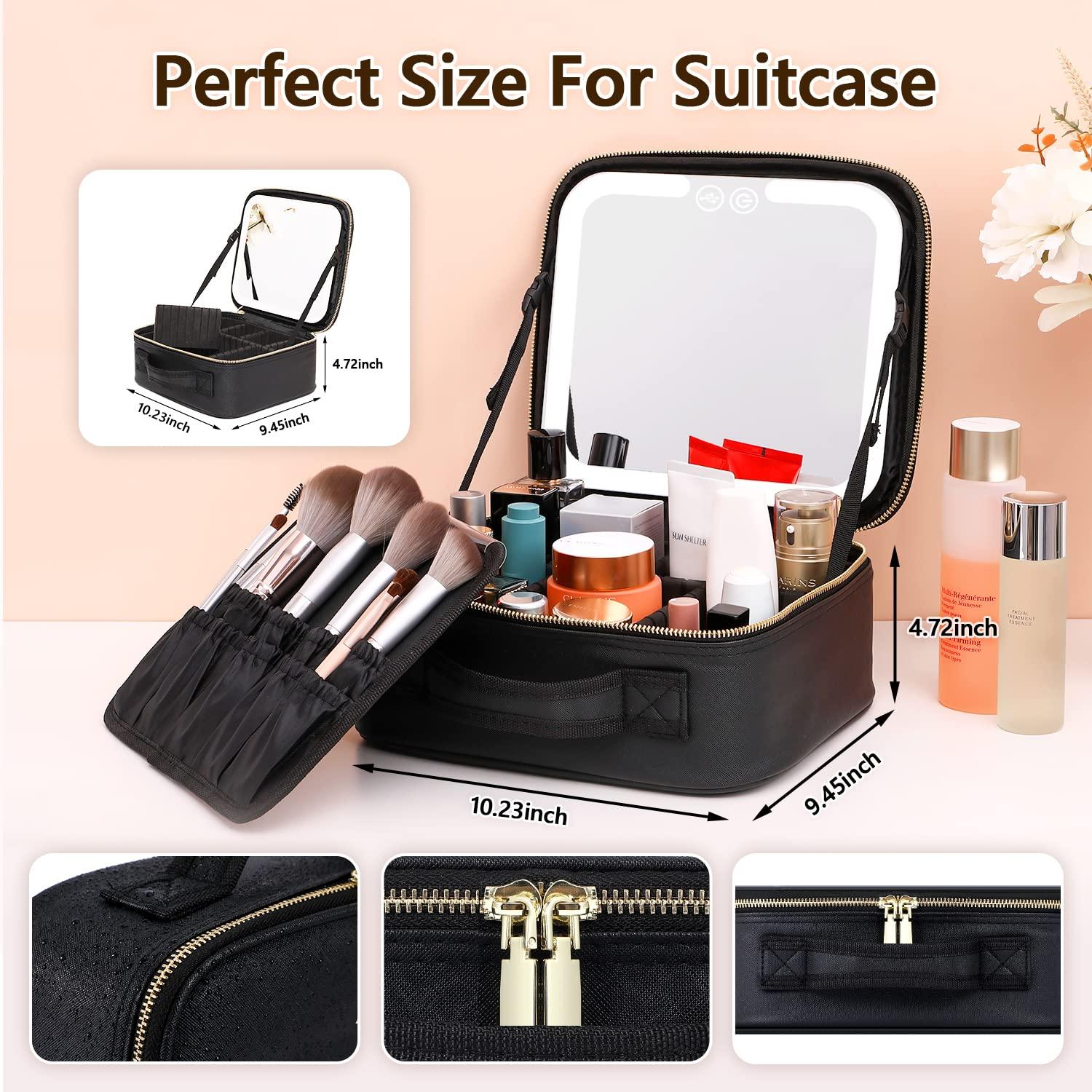 VANMRIOR Travel Makeup Bag with LED Lighted Make up Case with Mirror 3 Color Setting Cosmetic Makeup Box Organizer Vanity Case for Women Beauty Tools Accessories Case Rechargeable - Image 3