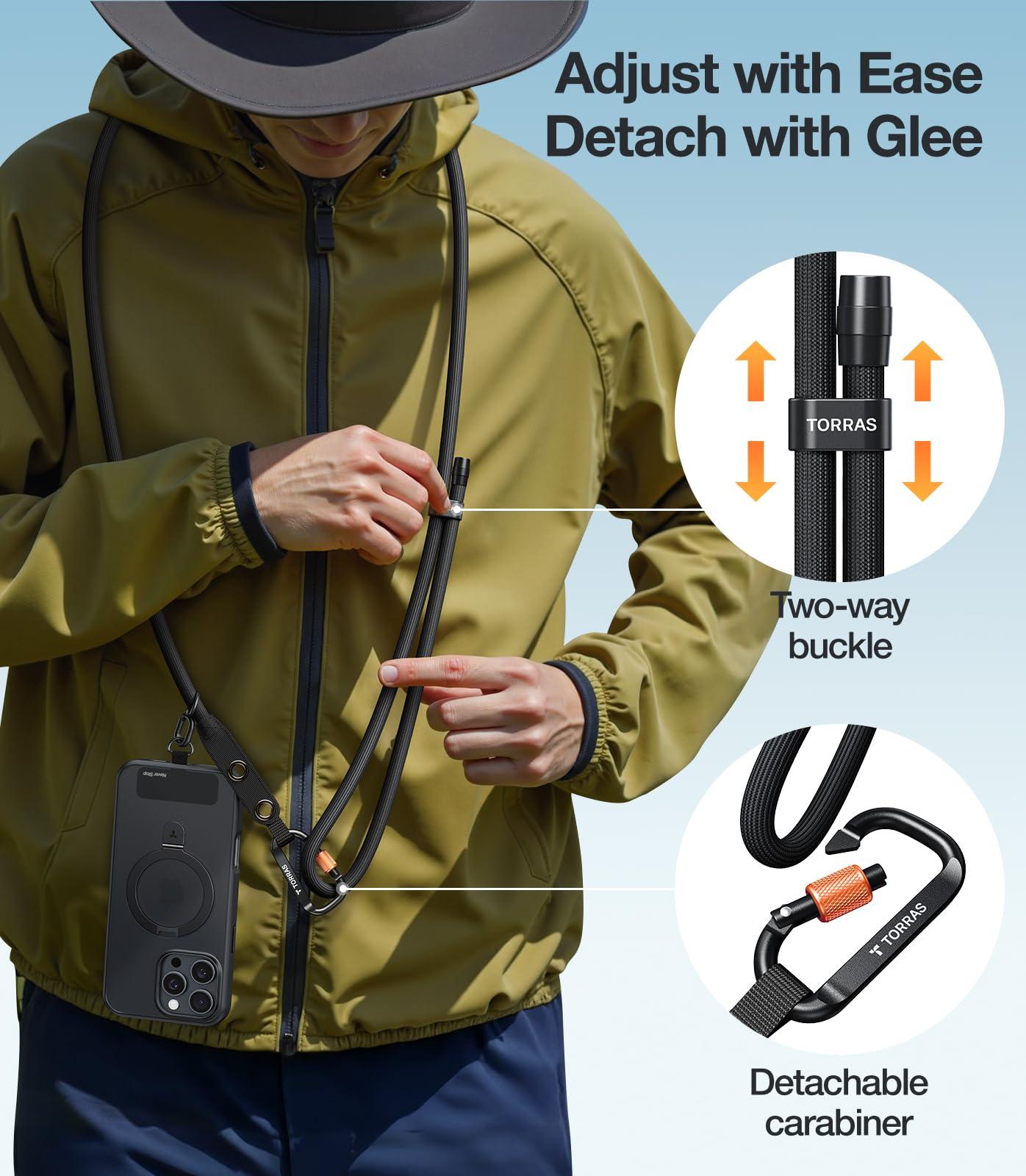 TORRAS Phone Lanyard with Hanging Loops, Durable Carabiner, Adjustable Anti Theft Phone Strap Crossbody, Skin-Friendly, 2 Tabs, Universal Cell Phone Neck Lanyard for Daily & Outdoor Activities, Black - Image 5