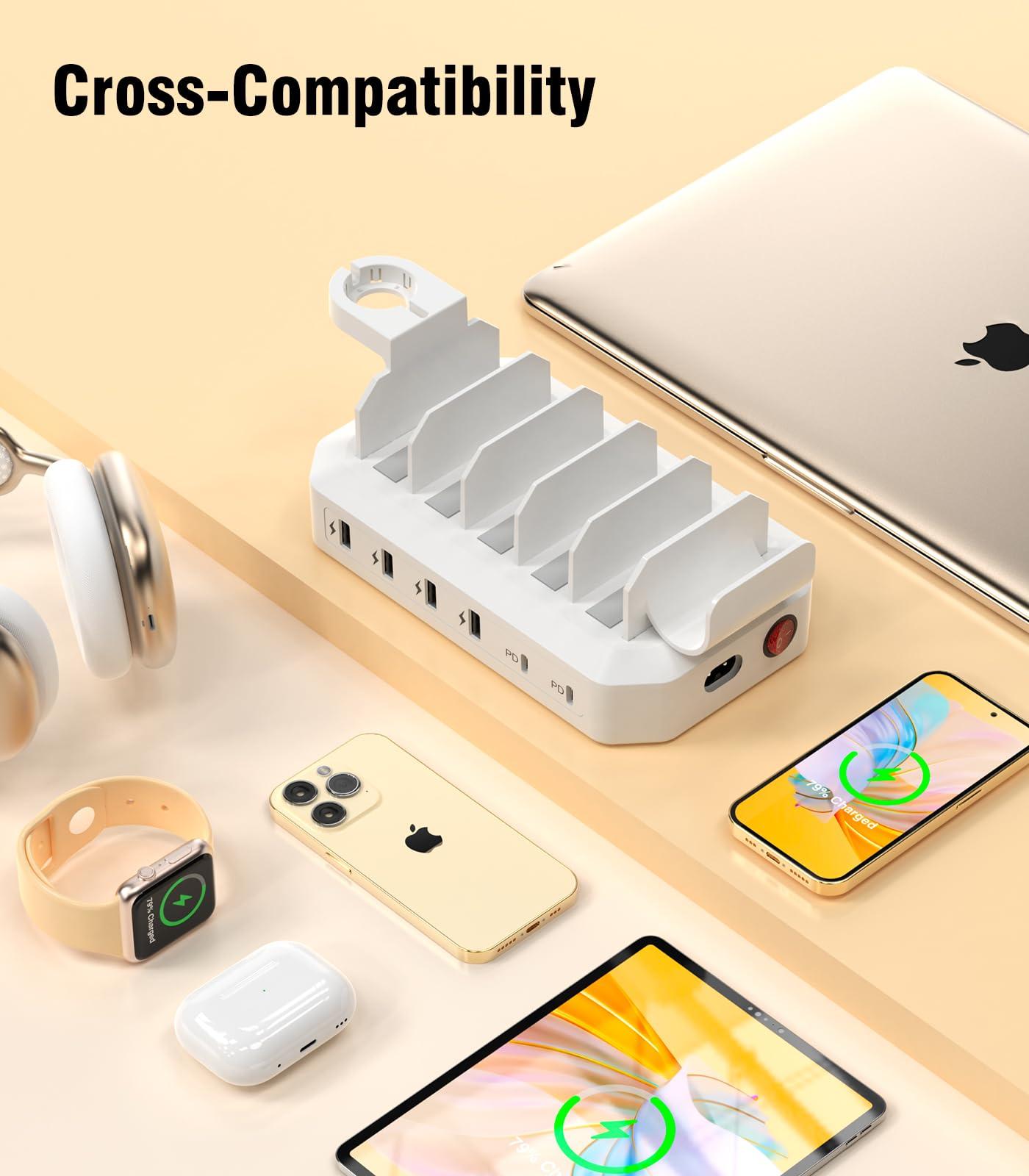 95W Fast Charging Station for Multiple Devices【UL & FCC Certified Safer Charging】 6-Port USB Charging Dock with 2 PD-Port, Compatible with iPhone/Android/MacBook/iPad/Tablet/Kindle/Apple Watch & More - Image 8