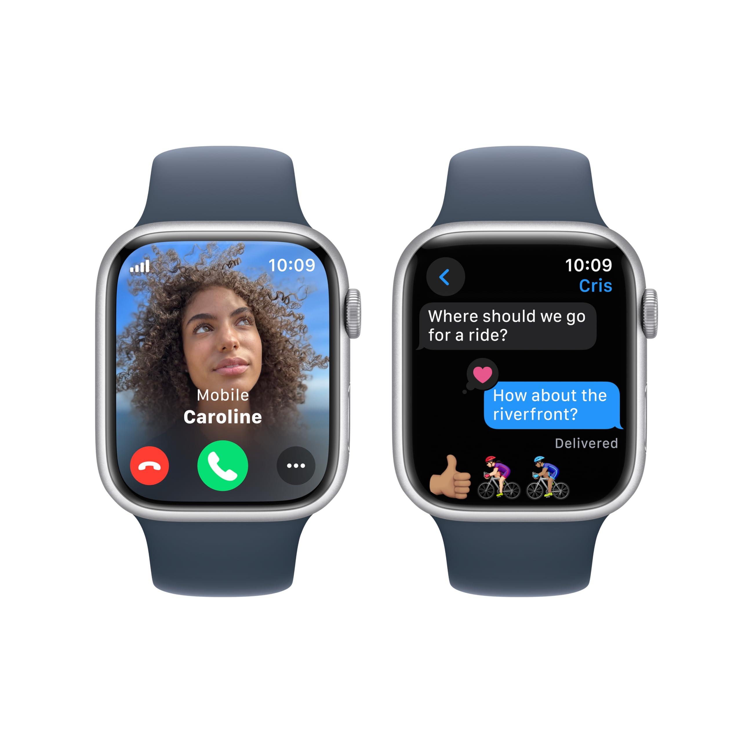 Apple Watch Series 9 [GPS + Cellular, 45mm] - Aluminum Silver Case with Storm Blue Sport Band, M/L - Image 4