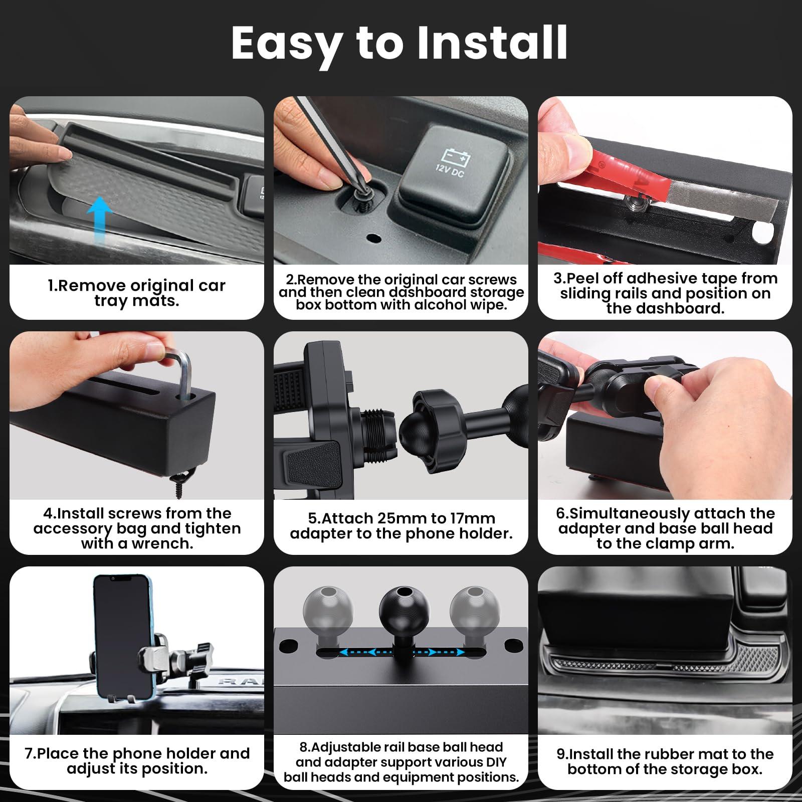 Kaishengyuan Upgraded Metal Phone Mount for Ram Truck 2019+, Dash Mount Cell Phone Holder Compatible with Dodge RAM 1500/2500/3500 & TRX, 360° Adjustable Adapter Phone Stand Fit for Most Smartphones - Image 6