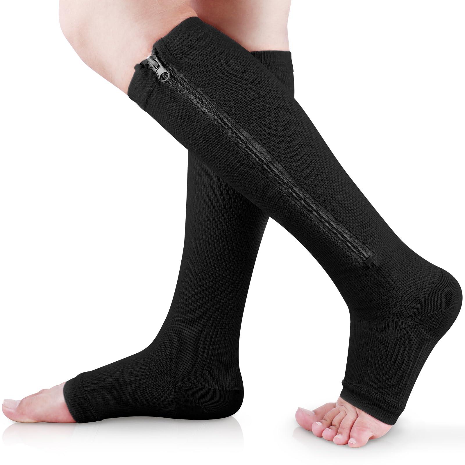 Ailaka Medical Zipper Compression Socks, 15-20 mmHg Knee High Open Toe Compression Socks for Men Women, Support Socks for Varicose Veins, Edema