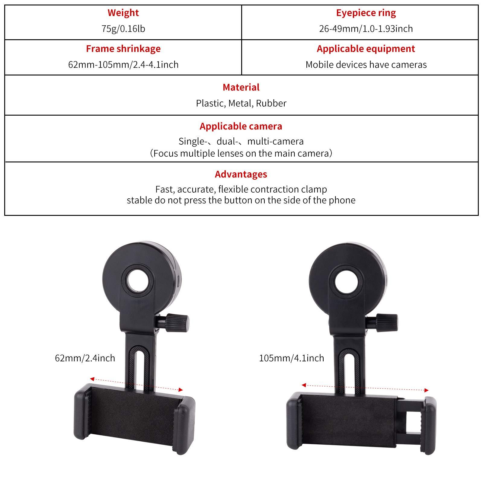 LUXUN Universal Cell Phone Photography Adapter Smart Phone Adapter Mount-Quick Smartphone Adapter Holder Clip Bracket for Binoculars Telescope Monocular Spotting Scope Microscope Accessories - Image 4