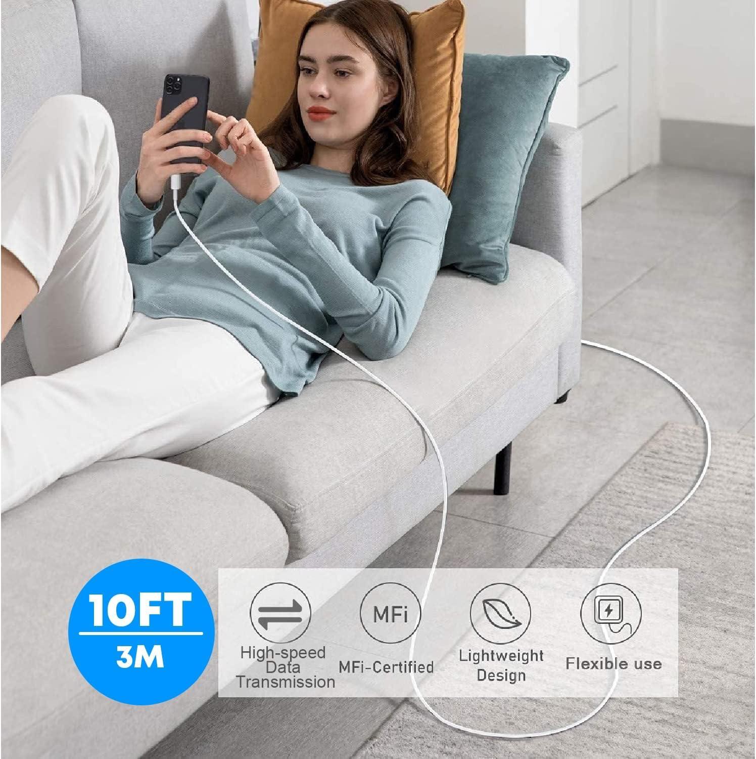 iPhone Charger Fast Charging,10 FT iPhone Charger [MFi Certified] 2Pack Long Charging Cable with 20W USB C Charger Block with USBC to Lightning Cable Compatible with iPhone 14 13 12 11 Pro Max Xr X 8 - Image 7