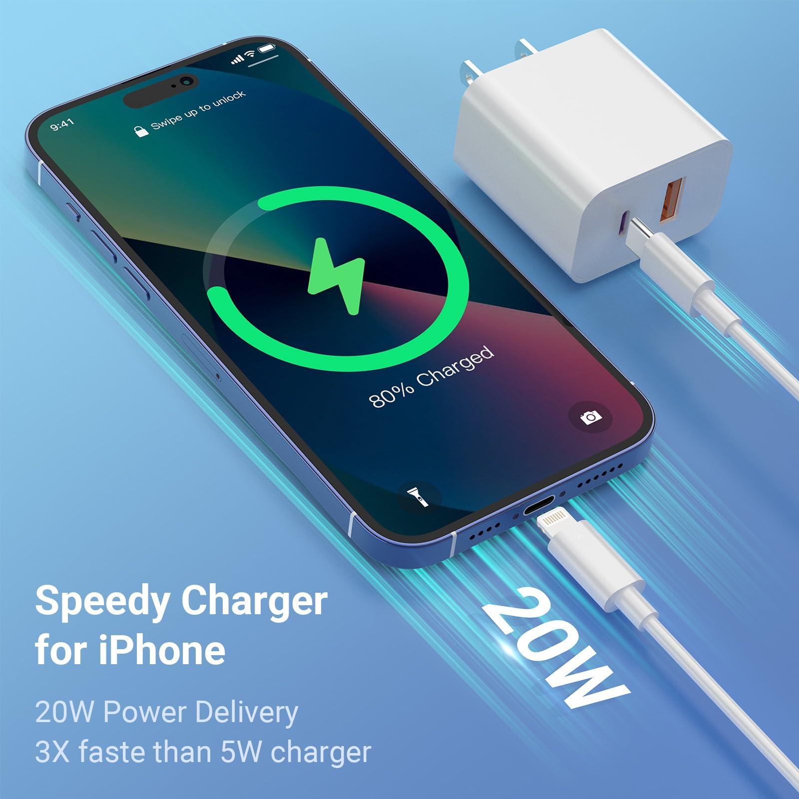 USB C Charger iPhone Charger Fast Charging 3Pack 20W PD+QC3.0 USB A Dual Port Wall Charger Block with 6FT USB C to Lightning Cable Compatible with iPhone 14 Pro Max/13Pro/12/11/XS/XR/X - Image 5