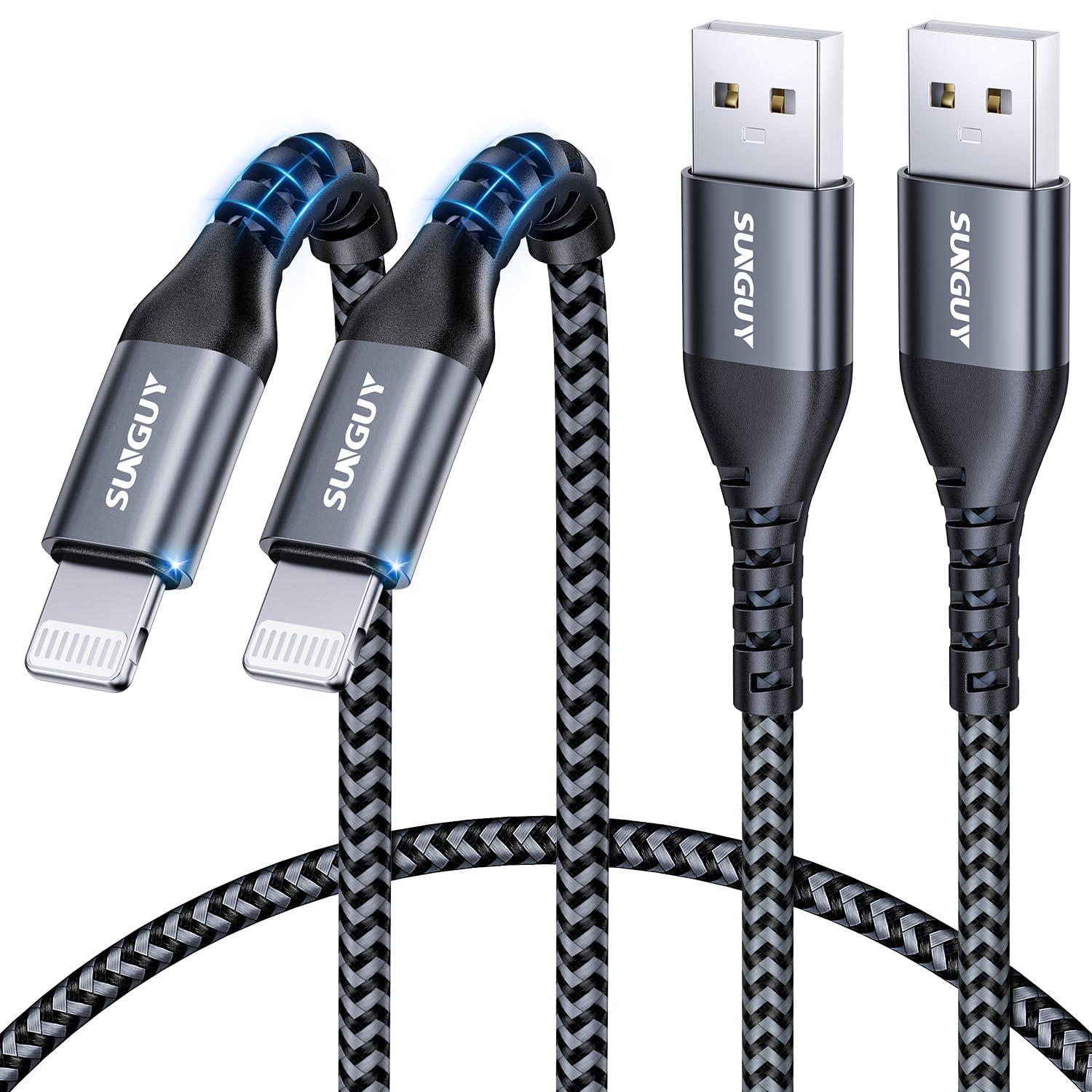 USB-A to Lightning Cable 2FT, 2Pack [MFi Certified] USB to Lightning Cable for Car, iPhone Charger Cord Nylon Braided Compatible with iPhone 14/13/12/11 Pro Max Mini X XS XR 8 Plus 10 SE iPad