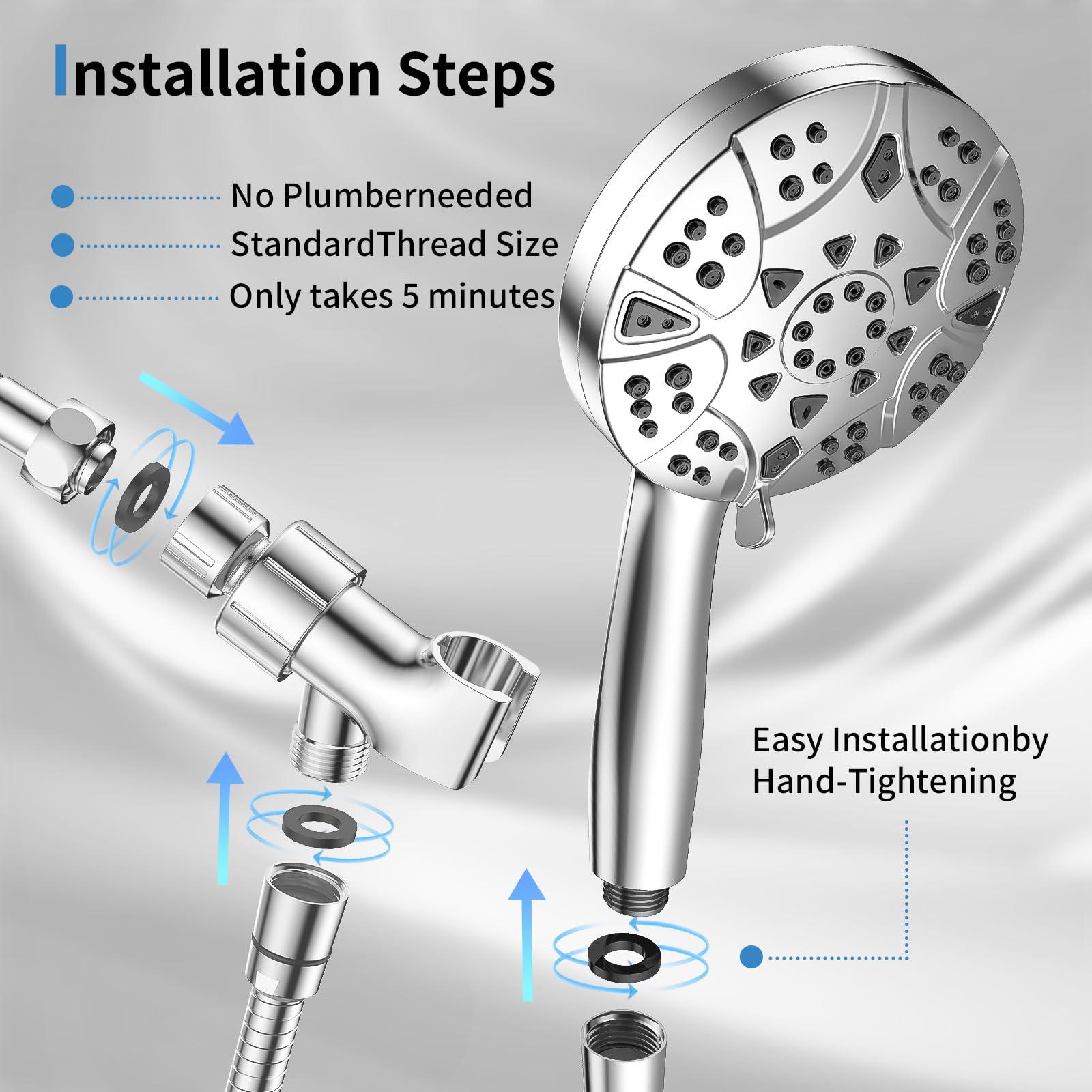 High Pressure 8-mode 5'' Handheld Shower Head with 5 ft Stainless Steel Hose and Adjustable Bracket, Built-in Power Wash to Clean Tub, Clean Corner,Tile & Pets - Image 3
