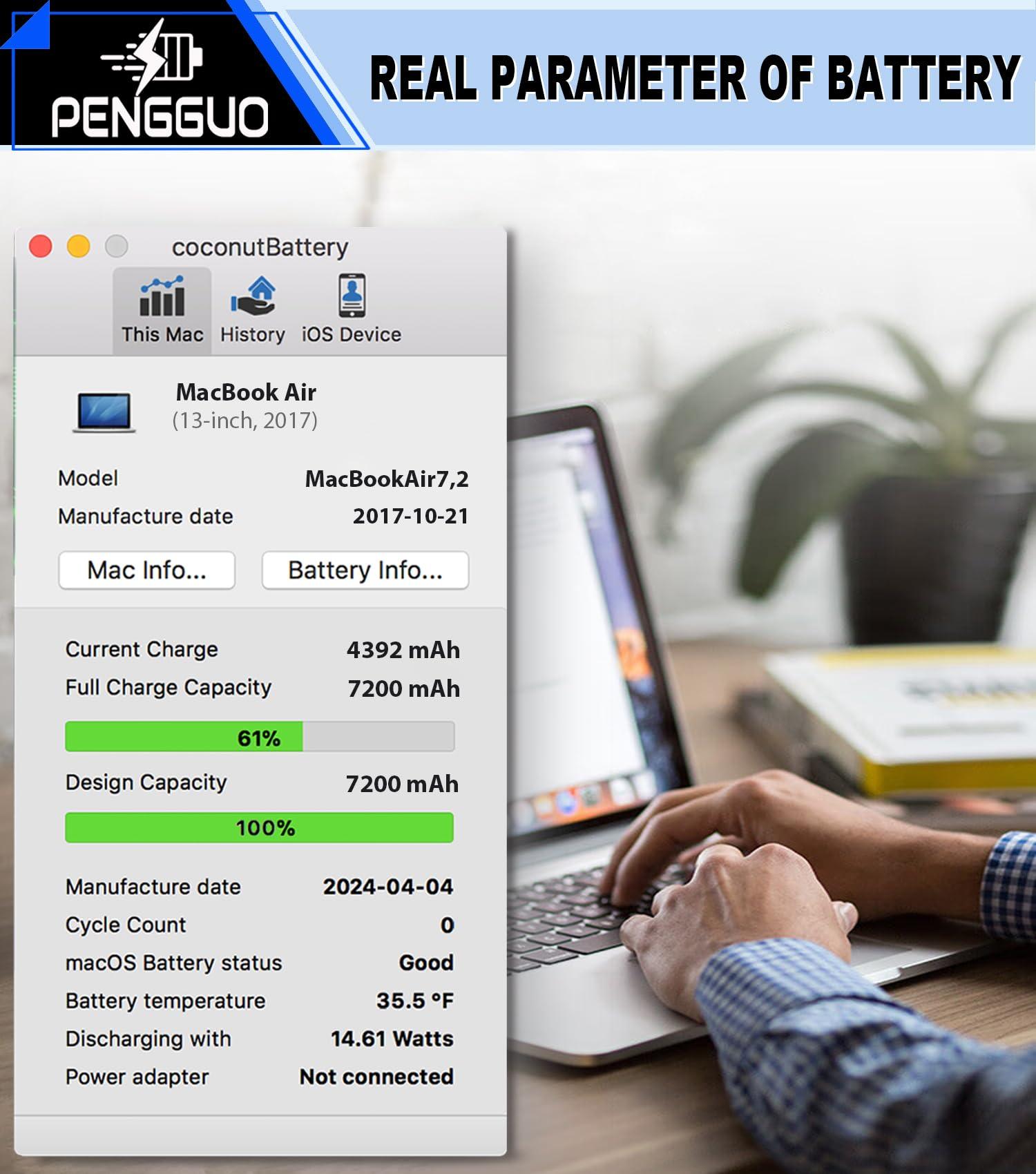 pengguo Battery for MacBook Air 13 Inch A1466 (Mid 2012, Mid 2013, Early 2014, Early 2015, 2017) A1369 (Late 2010, Mid 2011) Replacement Battery Model A1496 A1377 A1405 (Upgraded 6.2 Versions) - Image 6