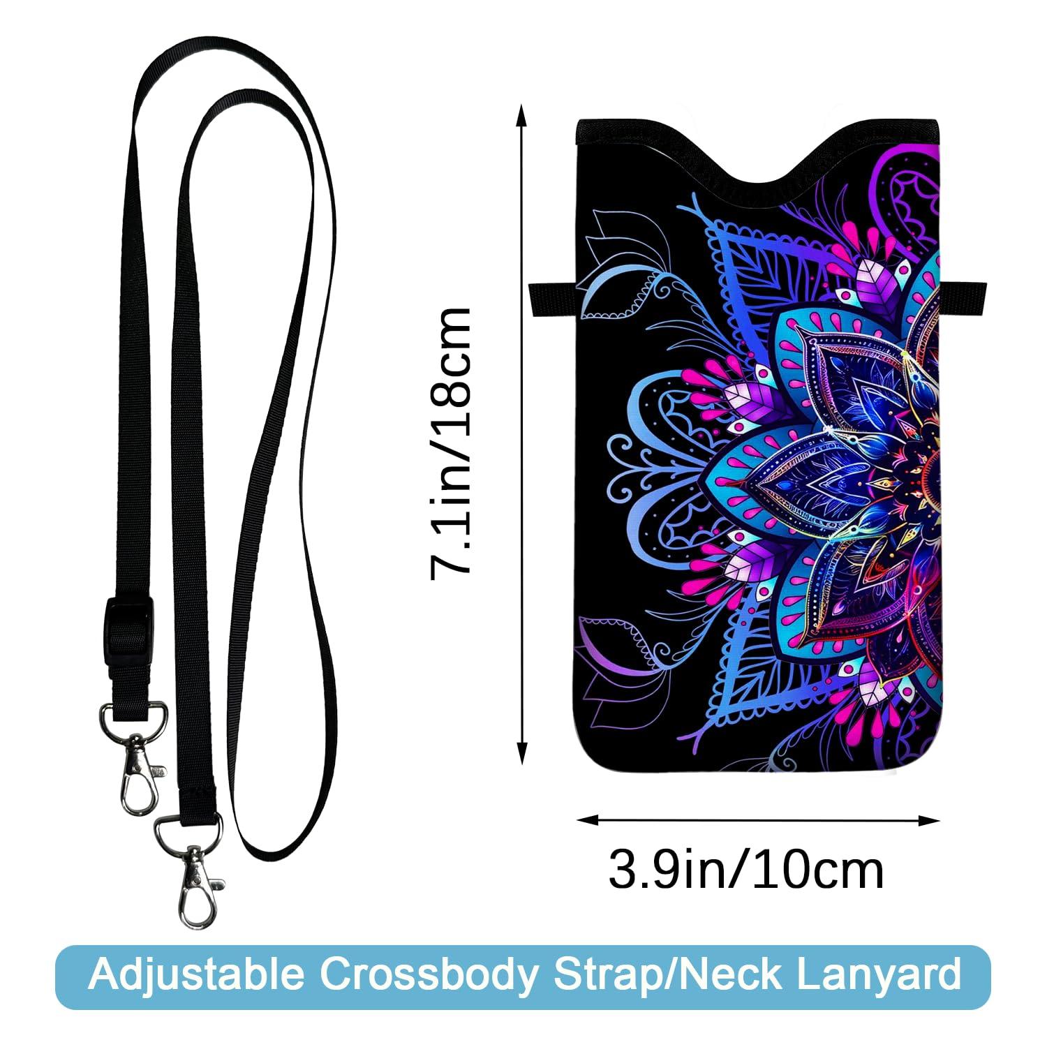 otilil Neoprene Cell Phone Sleeve Pouch Case Bag with Crossbody Strap Neck Lanyard for Women 7.1 X 3.9 in Purple Flower - Image 2