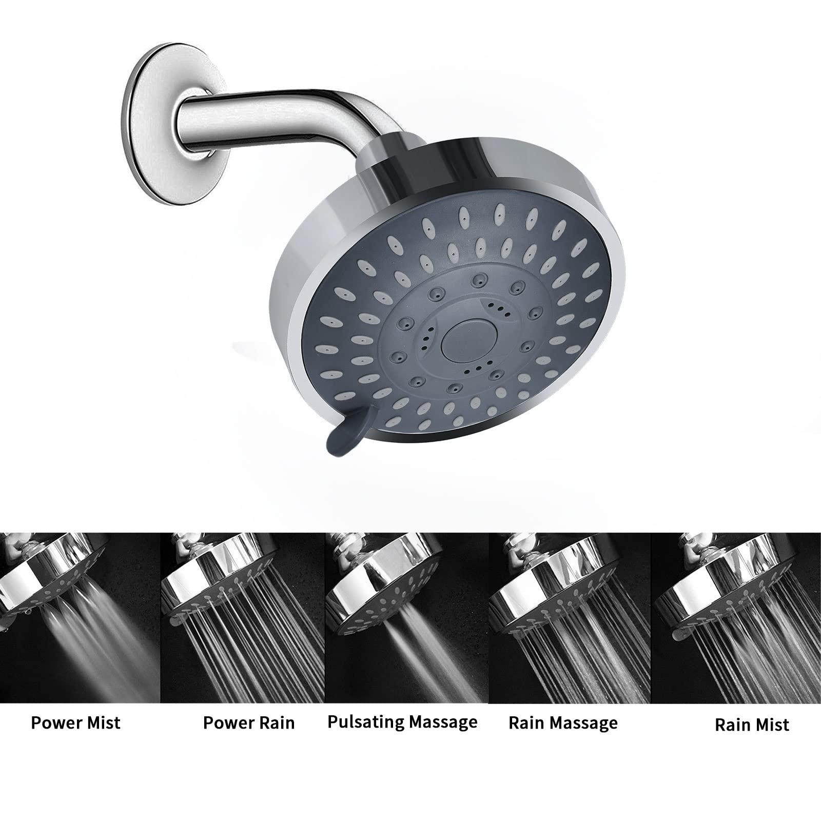 Aisoso Shower Head High Pressure Rain Fixed Showerhead 5-Setting with Adjustable Metal Swivel Ball Joint - Relaxed Shower Experience Even at Low Water Flow & Pressure - Image 5