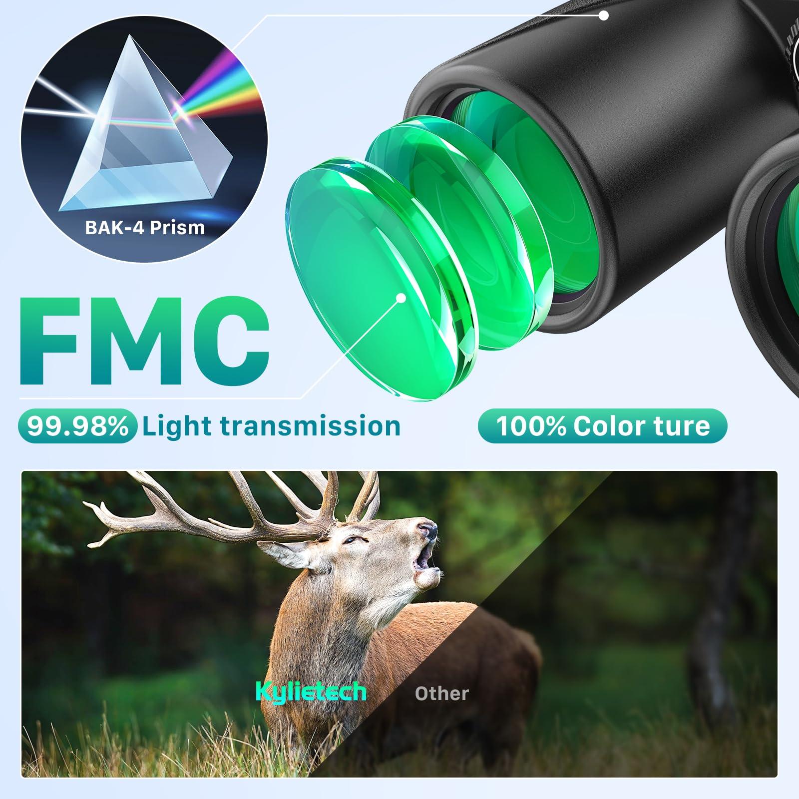 Kylietech 12X42 Binoculars for Adults with Universal Phone Adapter, HD Waterproof Fogproof Compact Binoculars for Bird Watching, Hunting, Hiking, Sports, and Concerts with BAK4 Prism FMC Lens - Image 2