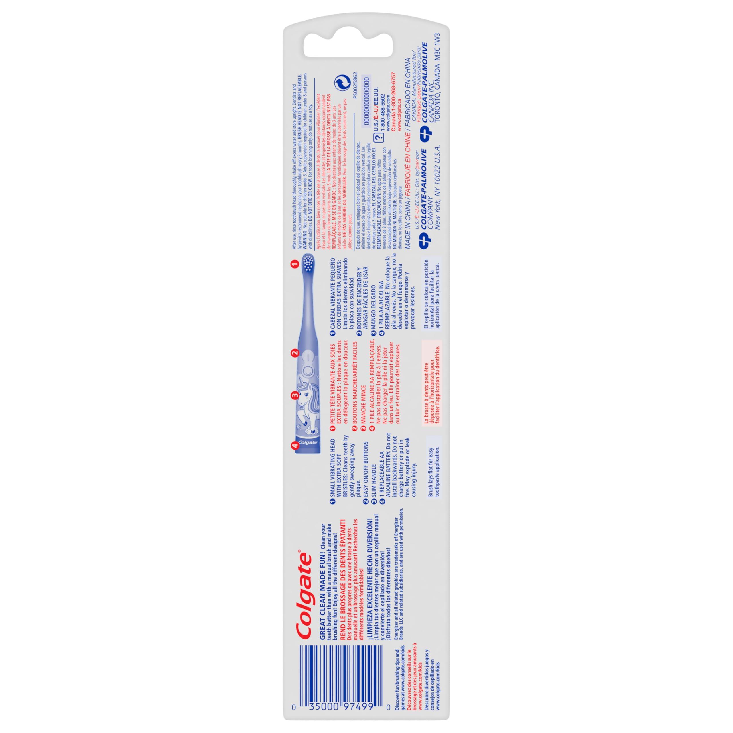Colgate Kids Battery Powered Toothbrush, Unicorn, Extra Soft Toothbrush, Ages 3 and Up, 1 Pack - Image 4