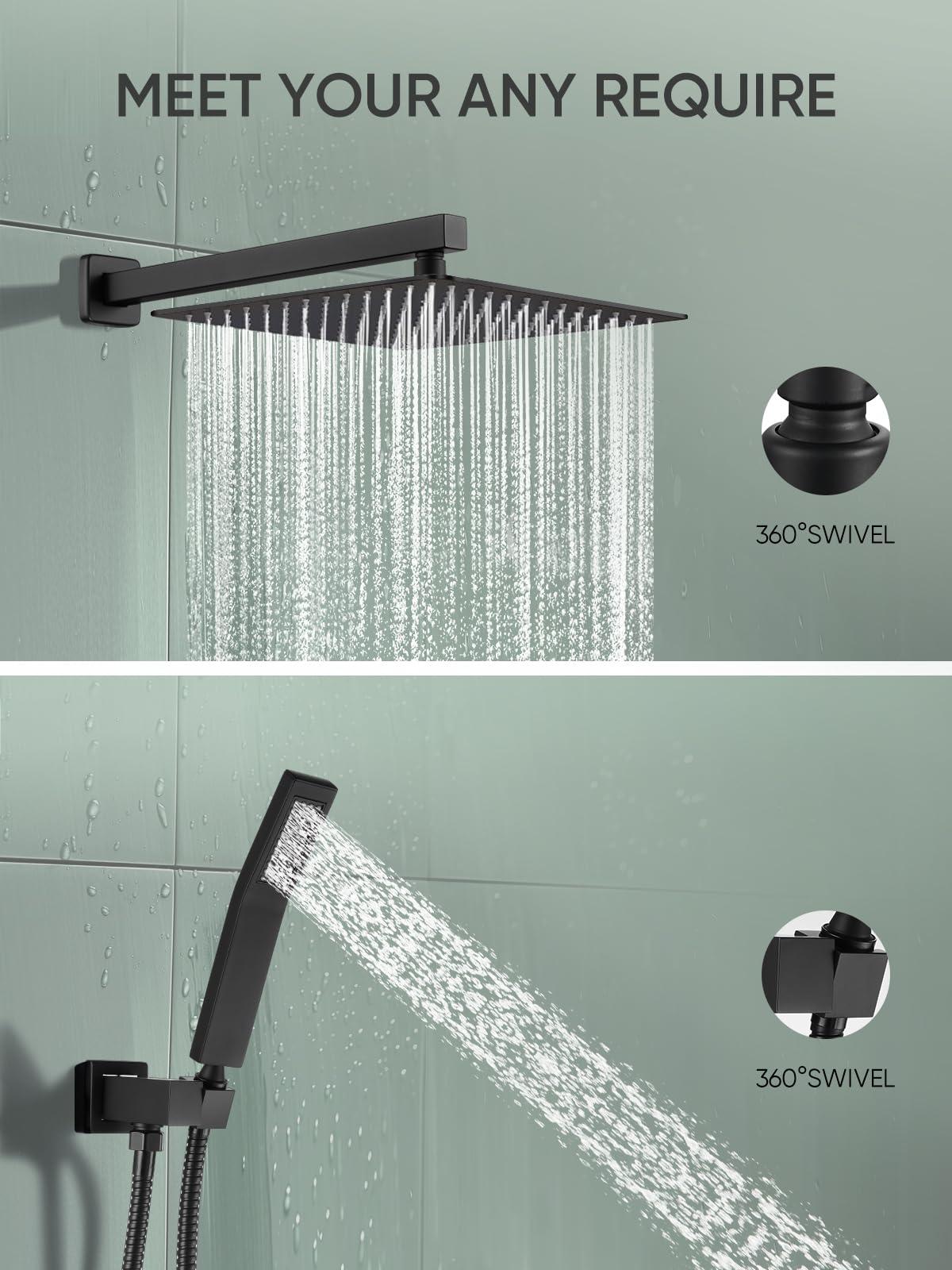 Cobbe Shower System, Shower Faucets Sets Complete, 12 Inches Matte Black Shower Fixtures with Handheld, Black Shower Faucet Set for Bathroom Rough-in Valve Body and Trim Included - Image 4