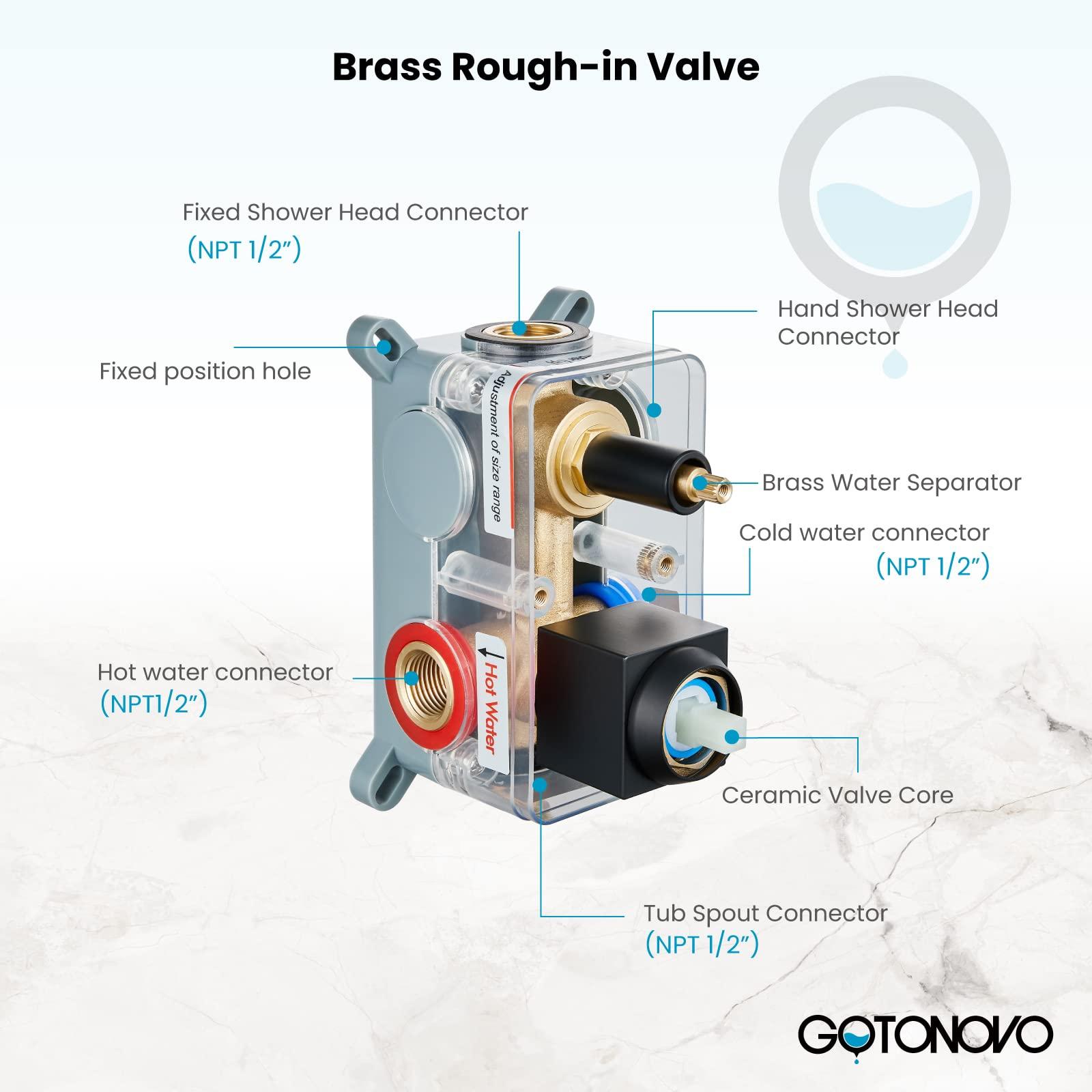 gotonovo Matte Black Shower Faucet Wall Mount Triple Function Bathroom Shower System with Tub Spout High Pressure Square 12 inch Rain Showerhead Hand Shower Rough-In Valve and Trim Included - Image 5