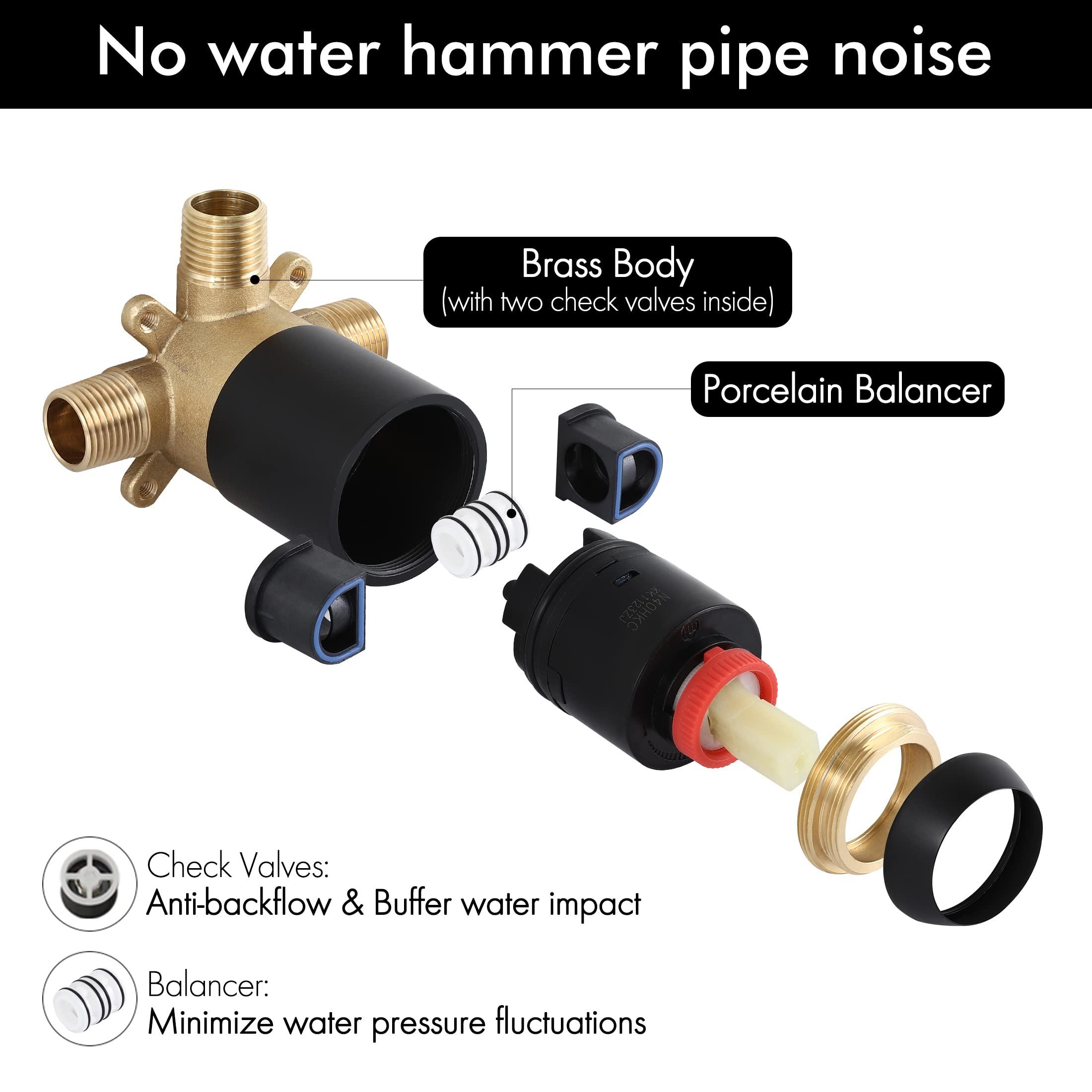 KES Shower Faucets Sets Complete Rain Shower Head Shower Valve and Trim Kit Wall Mount Pressure Balance Black Shower System, XB6202F18-BK - Image 7