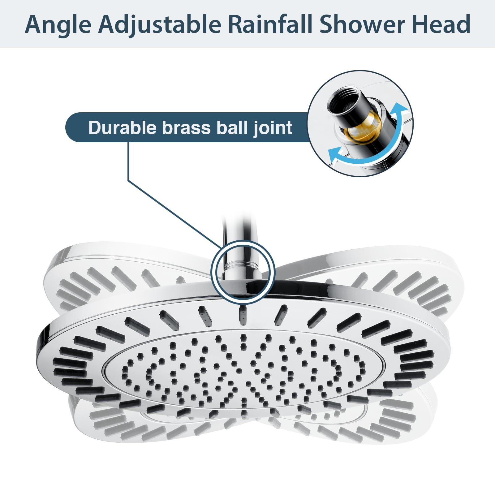 BRIGHT SHOWERS Rain Shower Head, 9 Inch High Pressure Waterfall Showerhead with Adjustable Angle and Anti-clogging Silicone Nozzles, Luxury Bathroom Overhead Shower, Brushed Nickel - Image 3