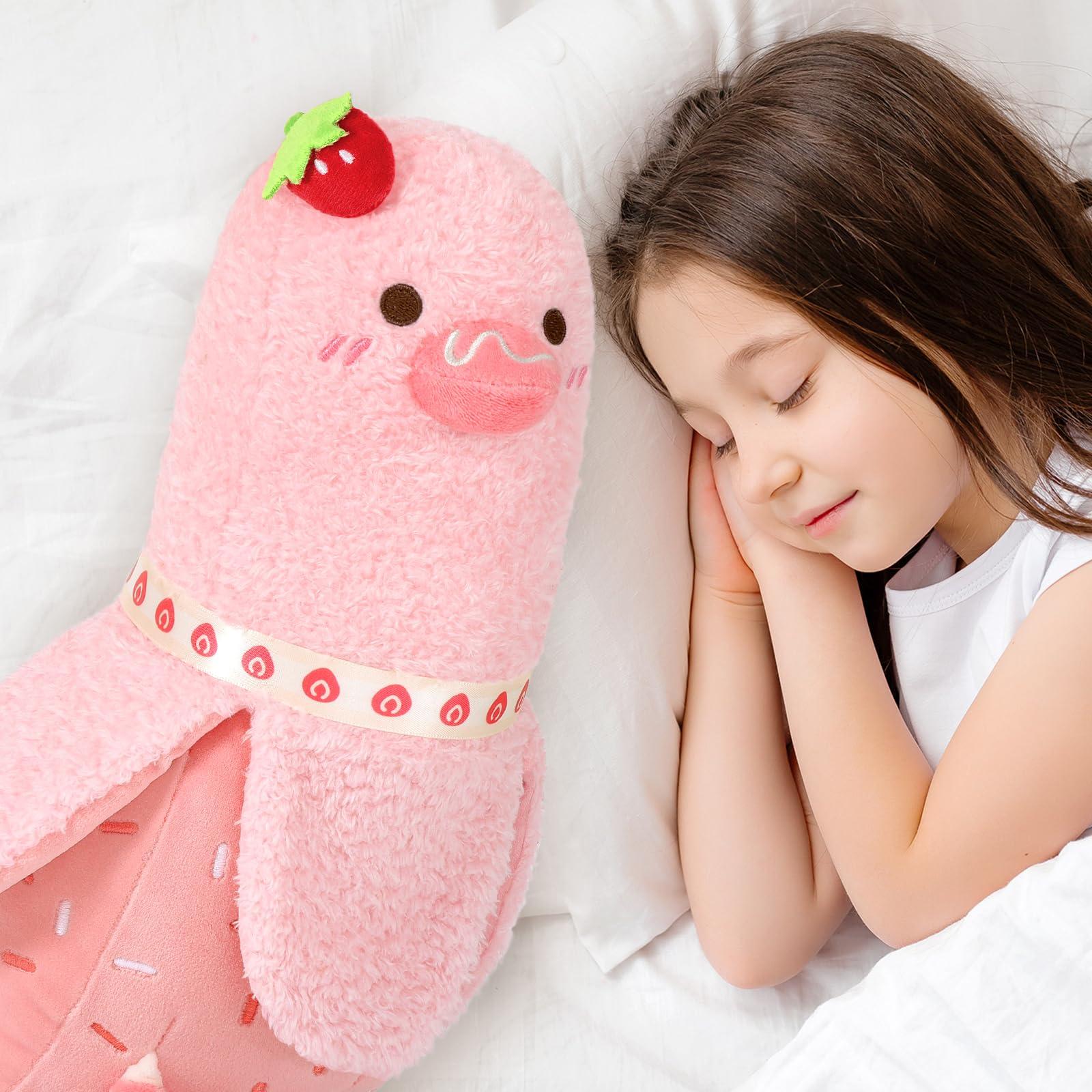 PEACH CAT Strawberry Cake Banana Duck Plush Pillow with Cream Candy Body Plushies Toy Cute Stuffed Animals Gifts for Kids Pink 19.7" - Image 2