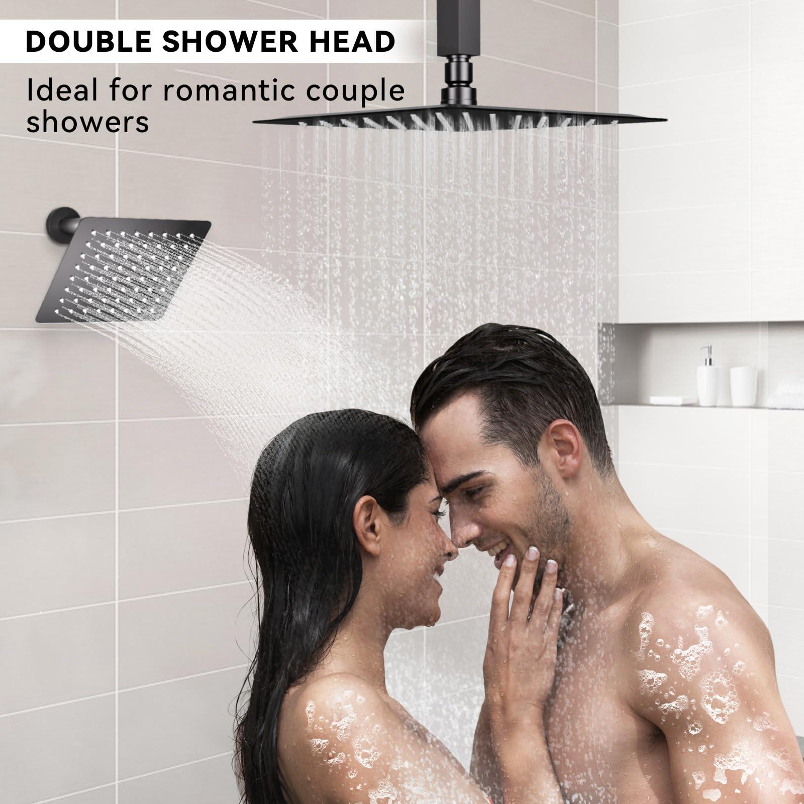 Shower Faucet Set Ceiling Shower System, STARBATH 12+6" Dual Rain Shower Head with Handheld Spray for Two People,Rainfall 3 Way Shower Valve with 5 Diverter and Trim Kit Complete, Matte Black - Image 4