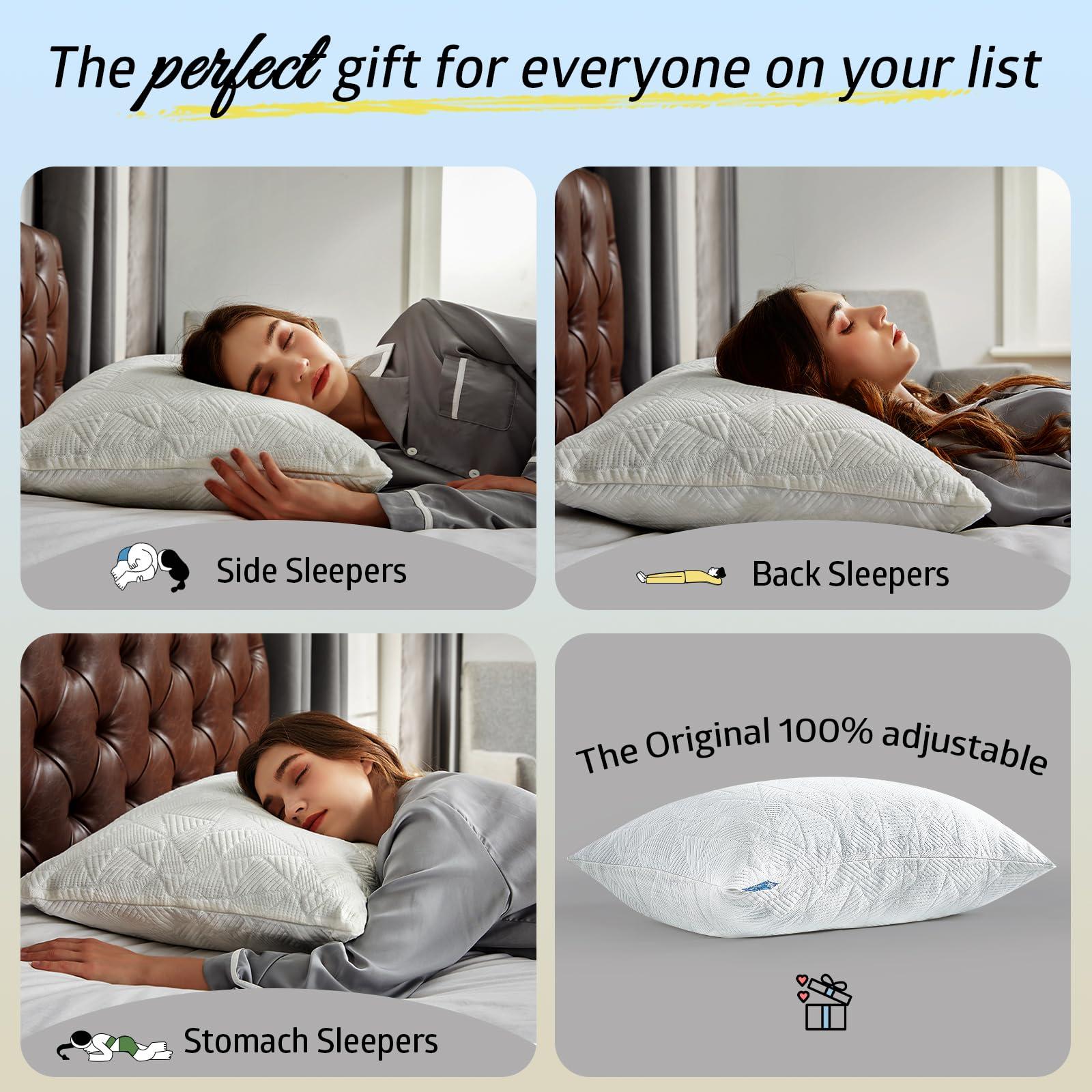 BETU Cooling Pillow Queen Size, Shredded Memory Foam Cool Pillow for Hot Sleepers, Adjustable Firm Soft Support Bed Pillows Perfect for Back Neck Pain and Side Sleeping with Pillow Case Cover, White - Image 4