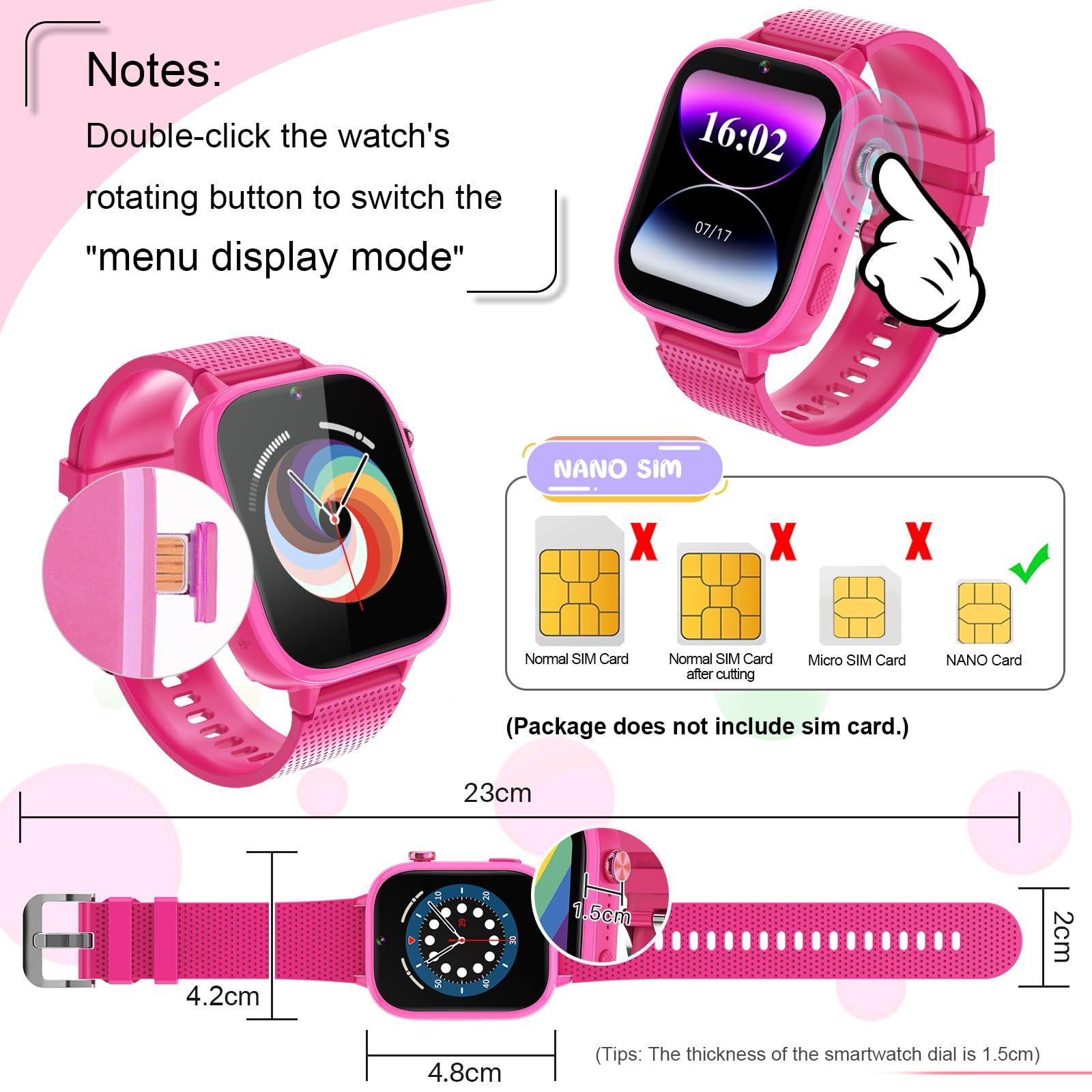 OKYUK 4G Smartwatch, Kids Watch for Kids with SIM Card, 47 Exciting Games, Two-Way Calling Feature, SOS Emergency Call Button Ideal for Kids Aged 3-12, Children’s Cell Phone Alternative (Rose Red) - Image 6
