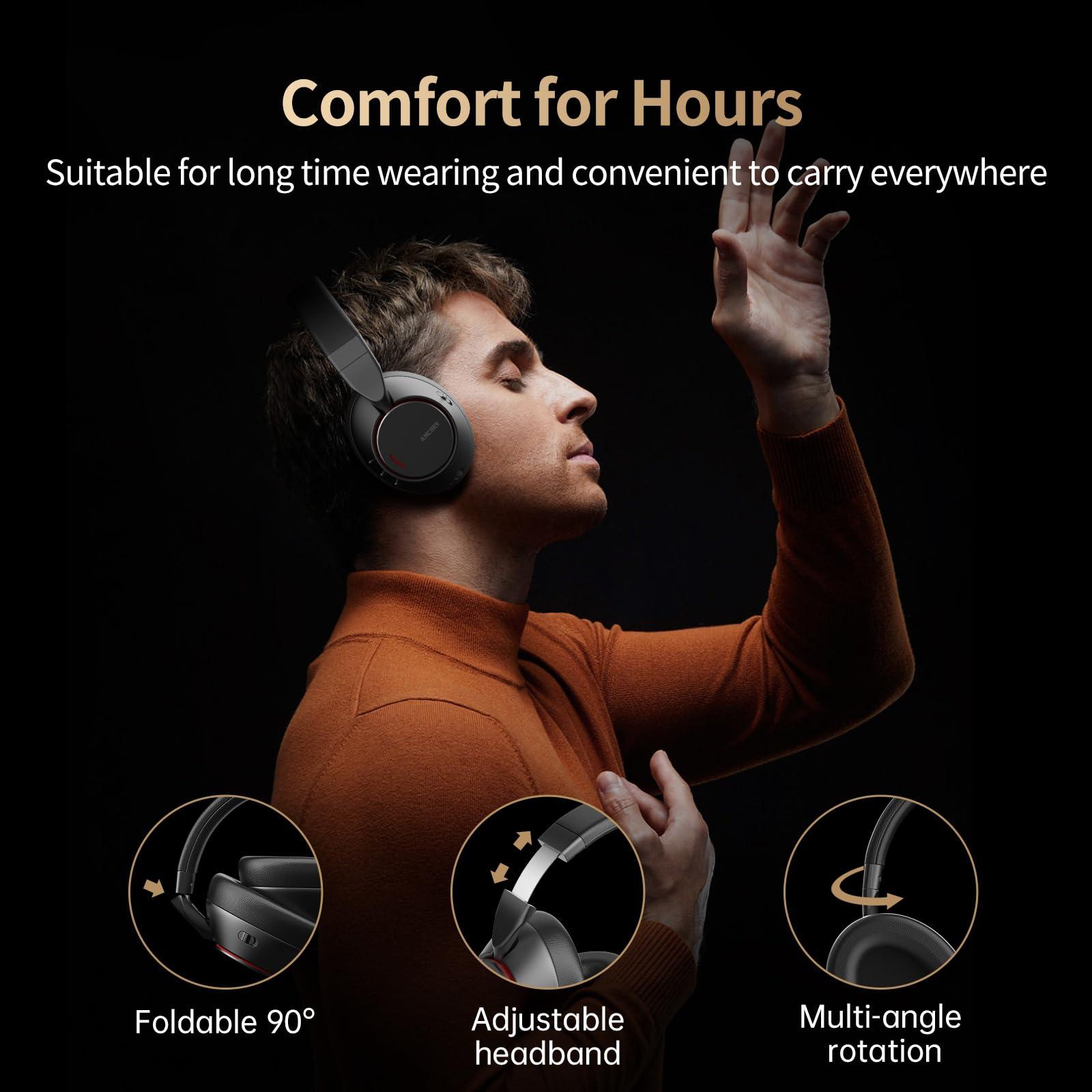 UNIVEGET Upgraded Bluetooth Wireless Over-Ear Headphones with Microphone, 60 Hour Playtime, Foldable, Black - Image 2