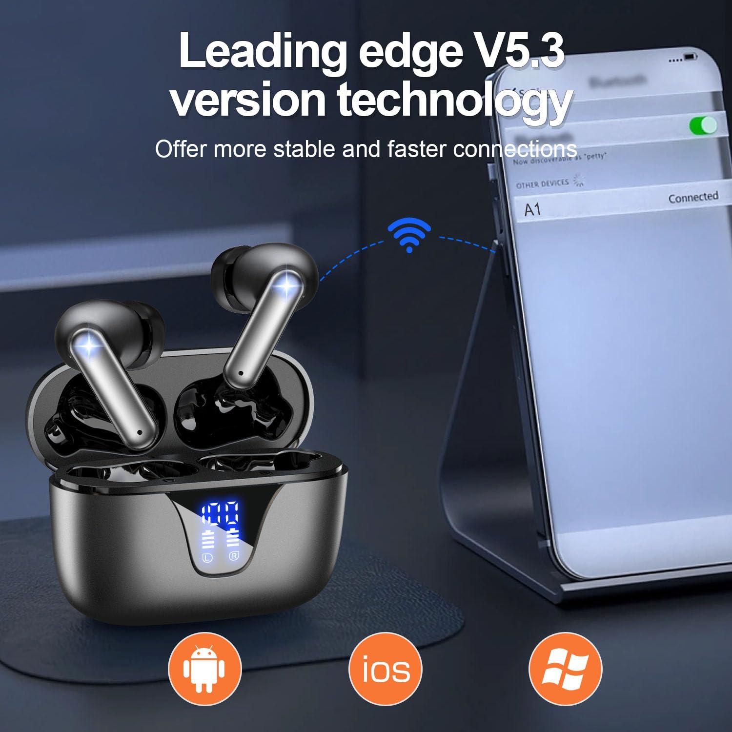 ZIUTY Wireless Earbuds, 2025 Bluetooth Headphones, 50hrs Stereo Deep Bass Ear Buds with Power Display Charging Case, buit in Mic, IPX5 Waterproof Headset for iPhone Andriod Phones - Image 6