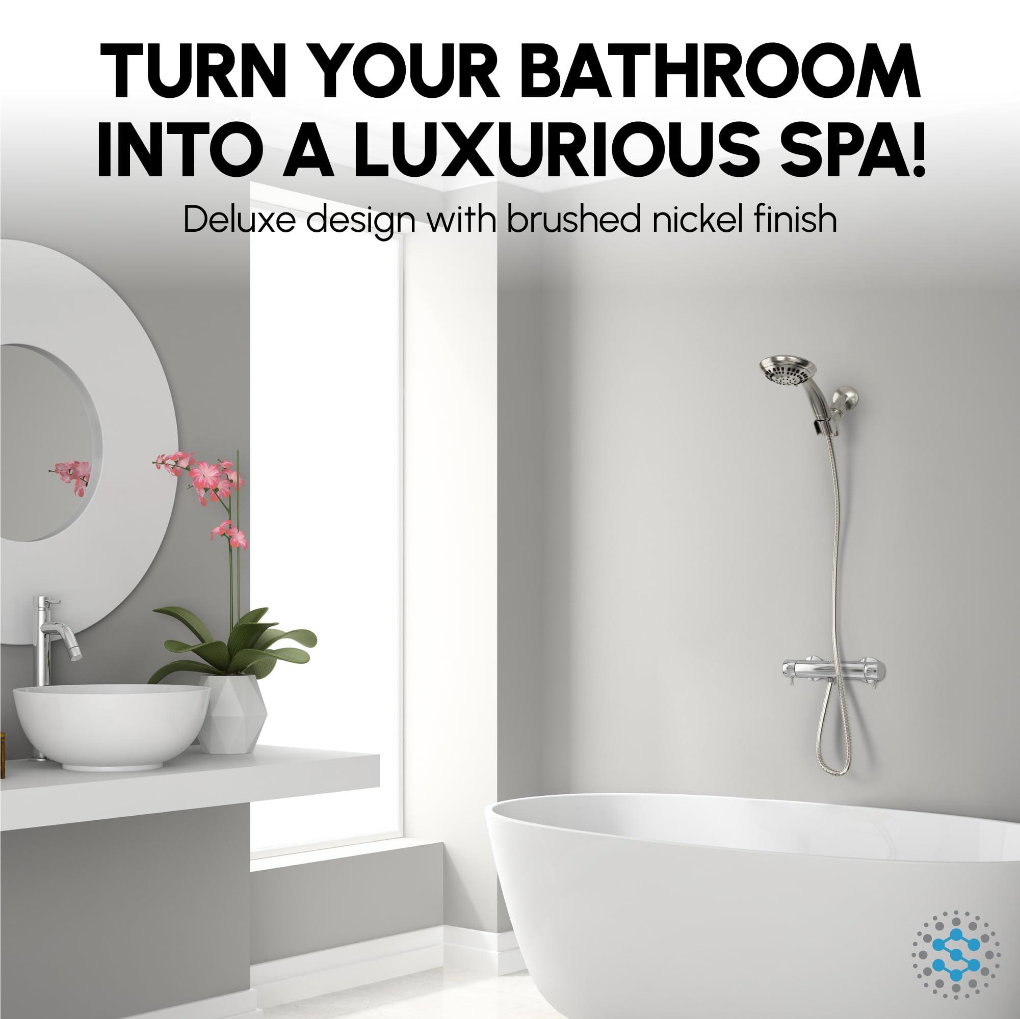 ShowerMaxx, Luxury Spa Series, 6 Spray Settings 4.5 inch Hand Held Shower Head, Extra Long Stainless Steel Hose, MAXX-imize Your Shower with Showerhead in Brushed Nickel Finish - Image 3