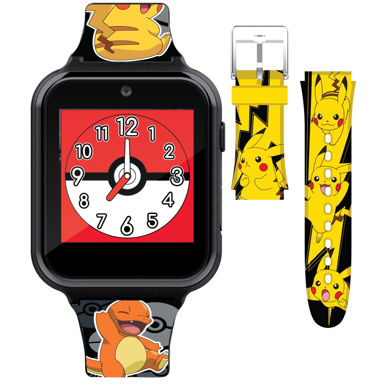 Accutime Pokémon Interactive Kids Smartwatch with Touchscreen, Interchangeable Pikachu & Friends Straps, Built-in Camera, Games, Alarm, Stopwatch, Calculator, and 10 Watch Faces - Fits Wrists 5.5"-8"