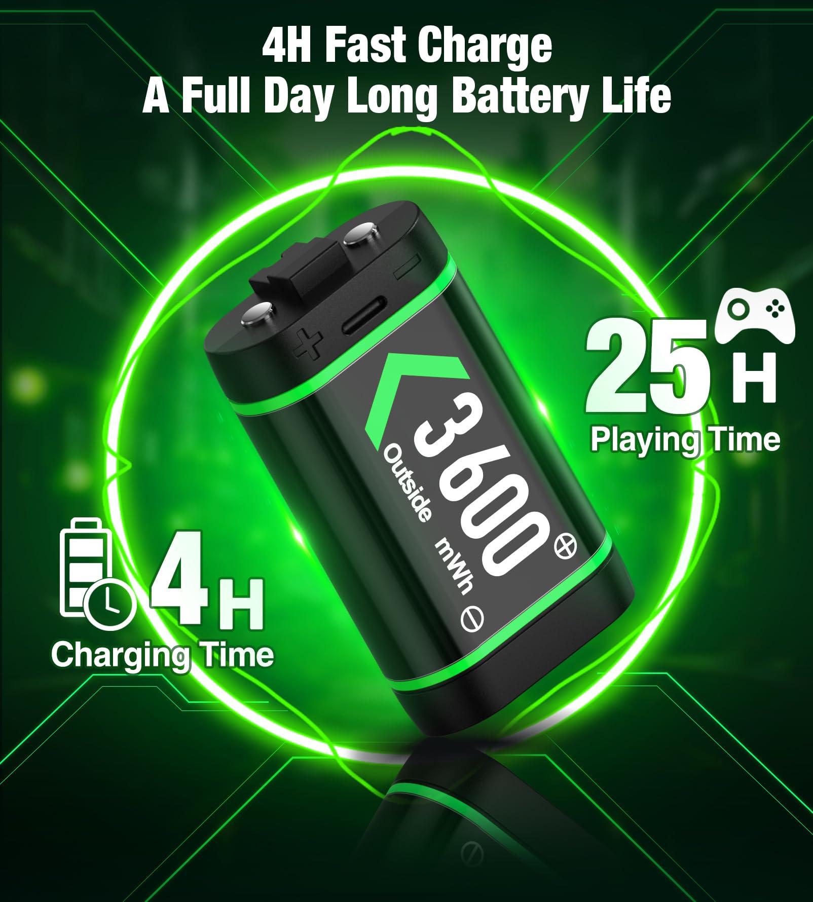Upgraded Fast Charging Rechargeable Battery Packs for Xbox, 4 x 3600mWh Xbox Controller Batteries with Charger Dock & Light Control for Xbox Series X|S, One S/X/Elite Controllers, Console Accessory - Image 3