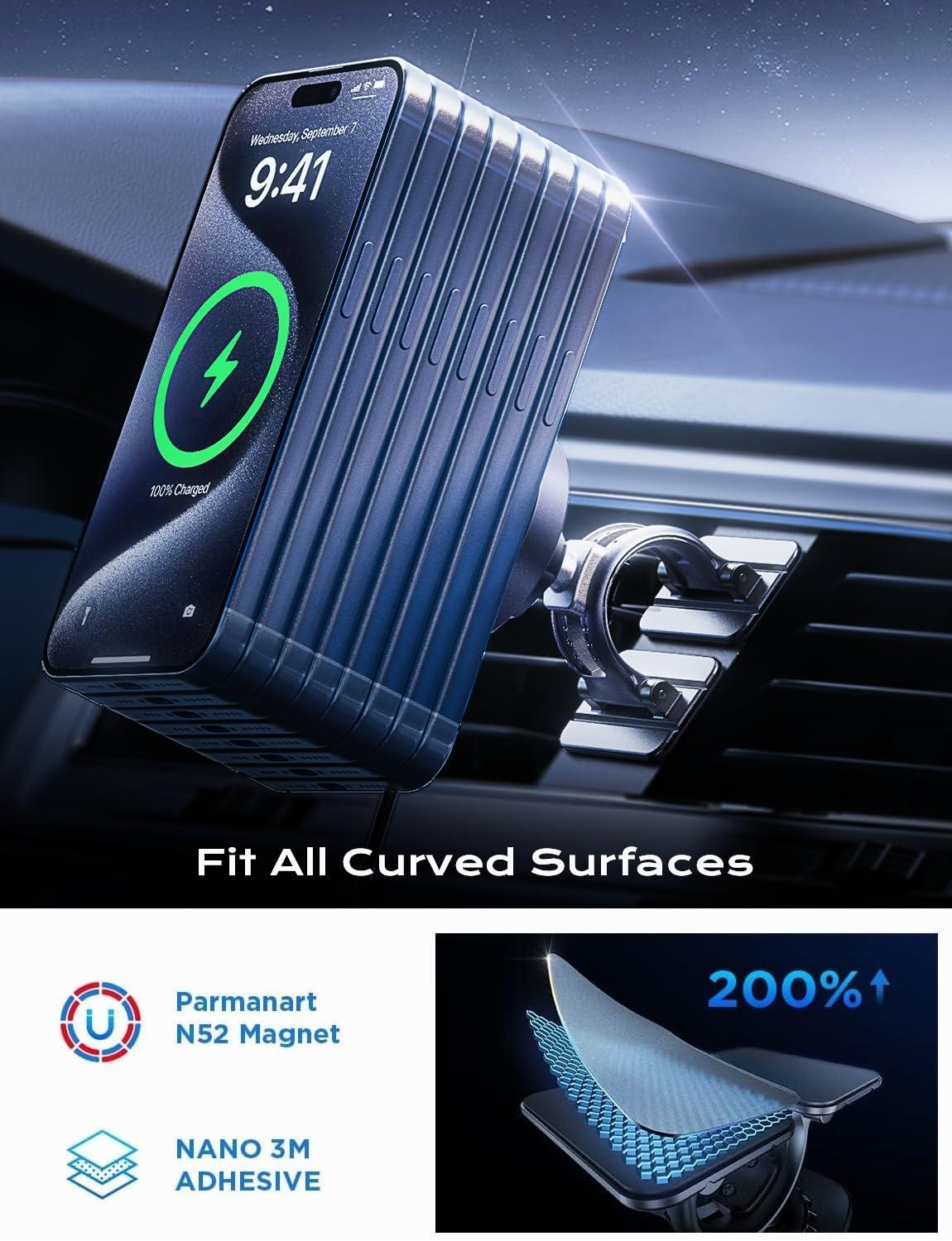 LISEN for 15W MagSafe Car Mount Charger,Magnetic Wireless Car Charger for iPhone 16 Pro Max Accessories,Magnetic Phone Holder for iPhone 16e 15 14 13 12,Samsung with MagSafe,Gifts for Men Women - Image 5