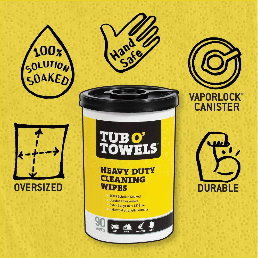 Tub O Towels TW90 Heavy-Duty 10" x 12" Size Multi-Surface Cleaning Wipes, 90 Count Per Canister - Image 2