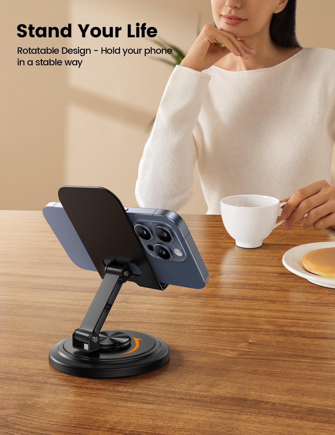 Lamicall Adjustable Phone Stand for Desk - 360 Rotating Foldable Cell Phone Holder Desktop Portable Cellphone Stand, Office Desk Accessories for iPhone 16 15 14 13 Pro Max, 4-10” Smartphones, iPad - Image 2