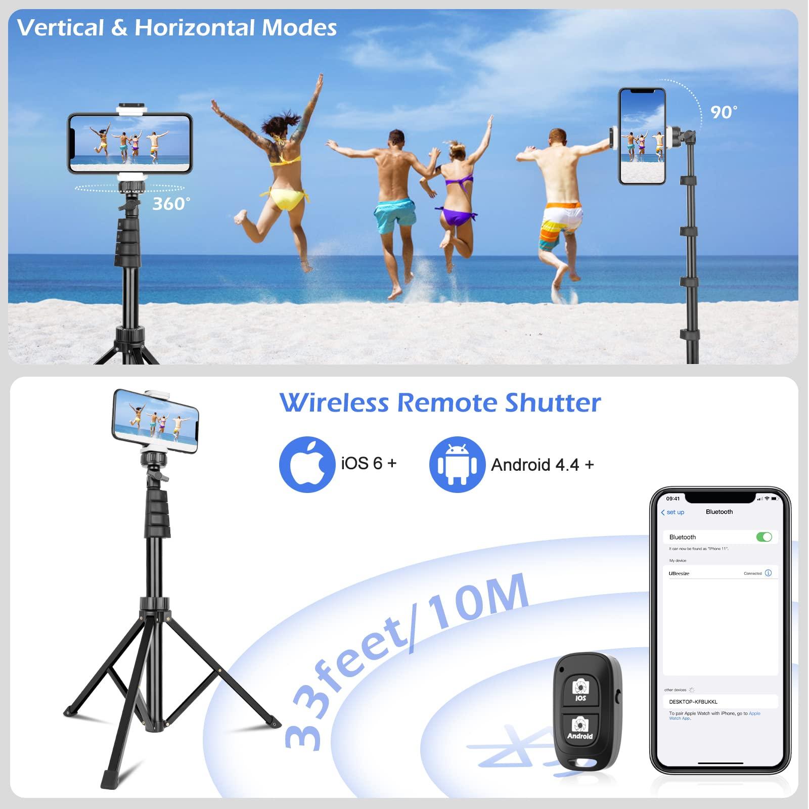Sensyne 67" Phone-Tripod, Extendable Cell Phone Tripod Stand & Selfie Stick with Wireless Remote and Phone Holder, Compatible with iPhone Android Phone, Camera - Image 5
