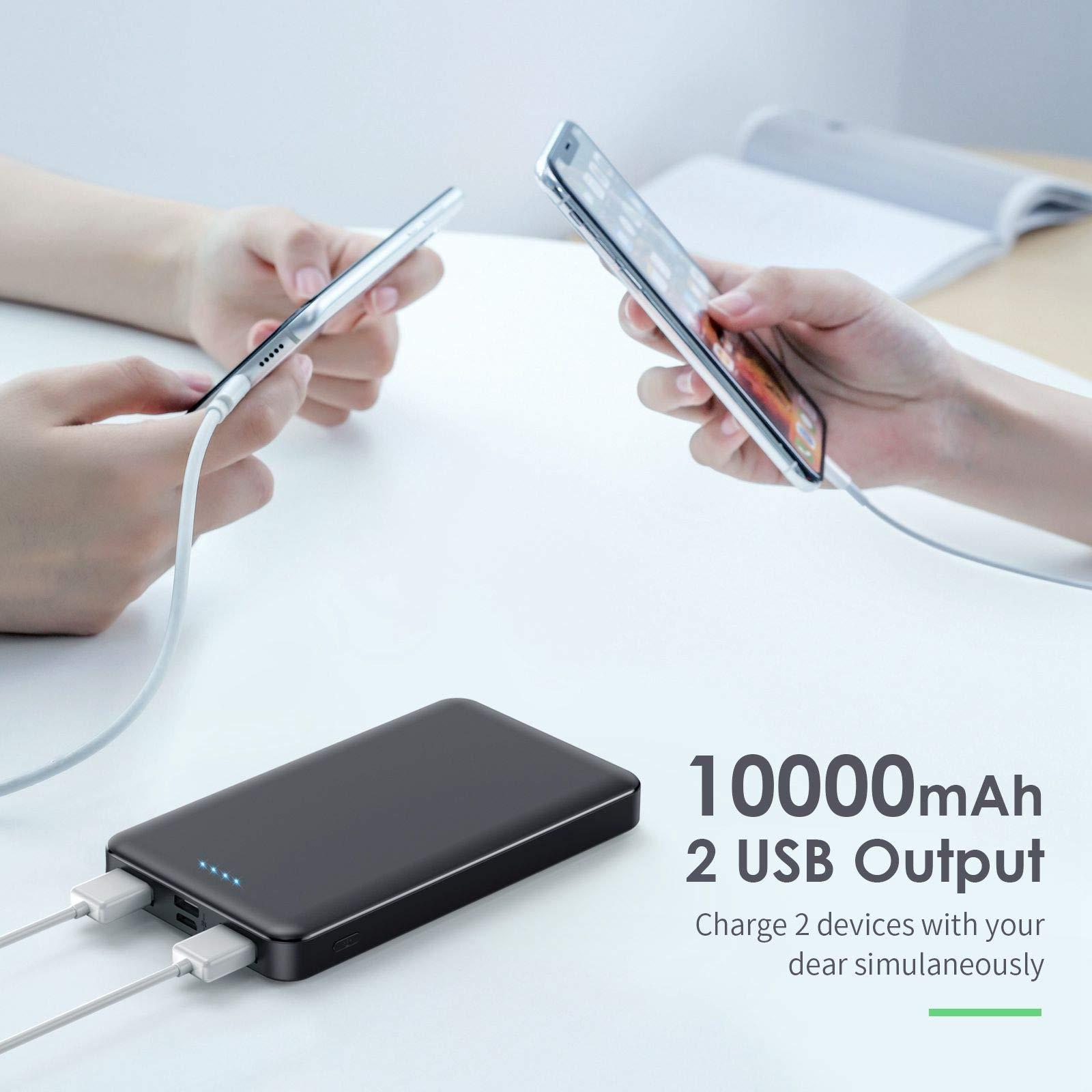 [2 Pack]Portable Charger Power Bank 10000mAh,Ultra Slim Portable Phone Charger with USB C Input & 2 Output Backup Charging External Battery Pack Compatible with iPhone 16/15/14/13/12,Android Phone etc - Image 4