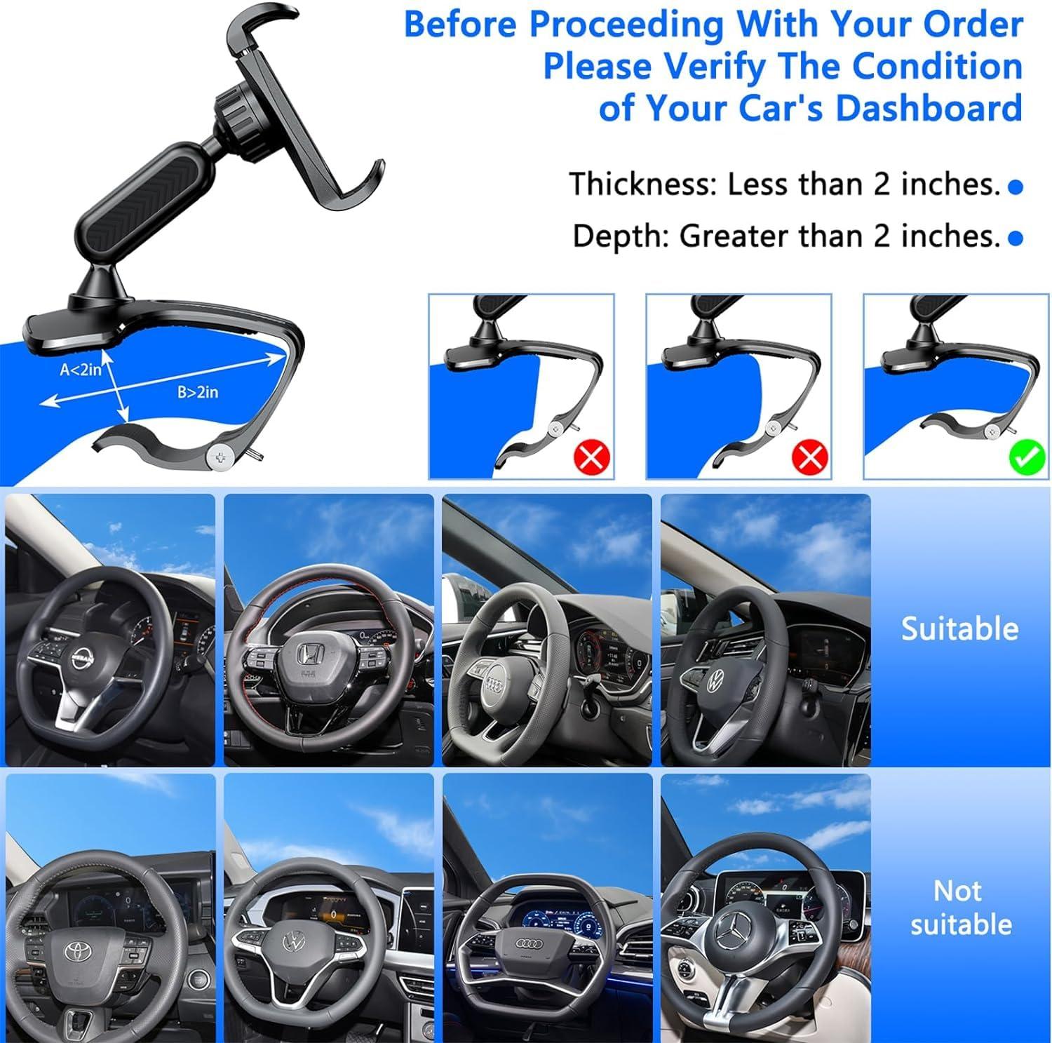ushemi 【The Safest】 Car Dashboard Phone Clip Holder, 360 Degree Rotation Dash Multifunctional Car Dashboard Mobile Phone Holder Mount Stand Compatible with 4-7 Inch Smartphones - Image 4