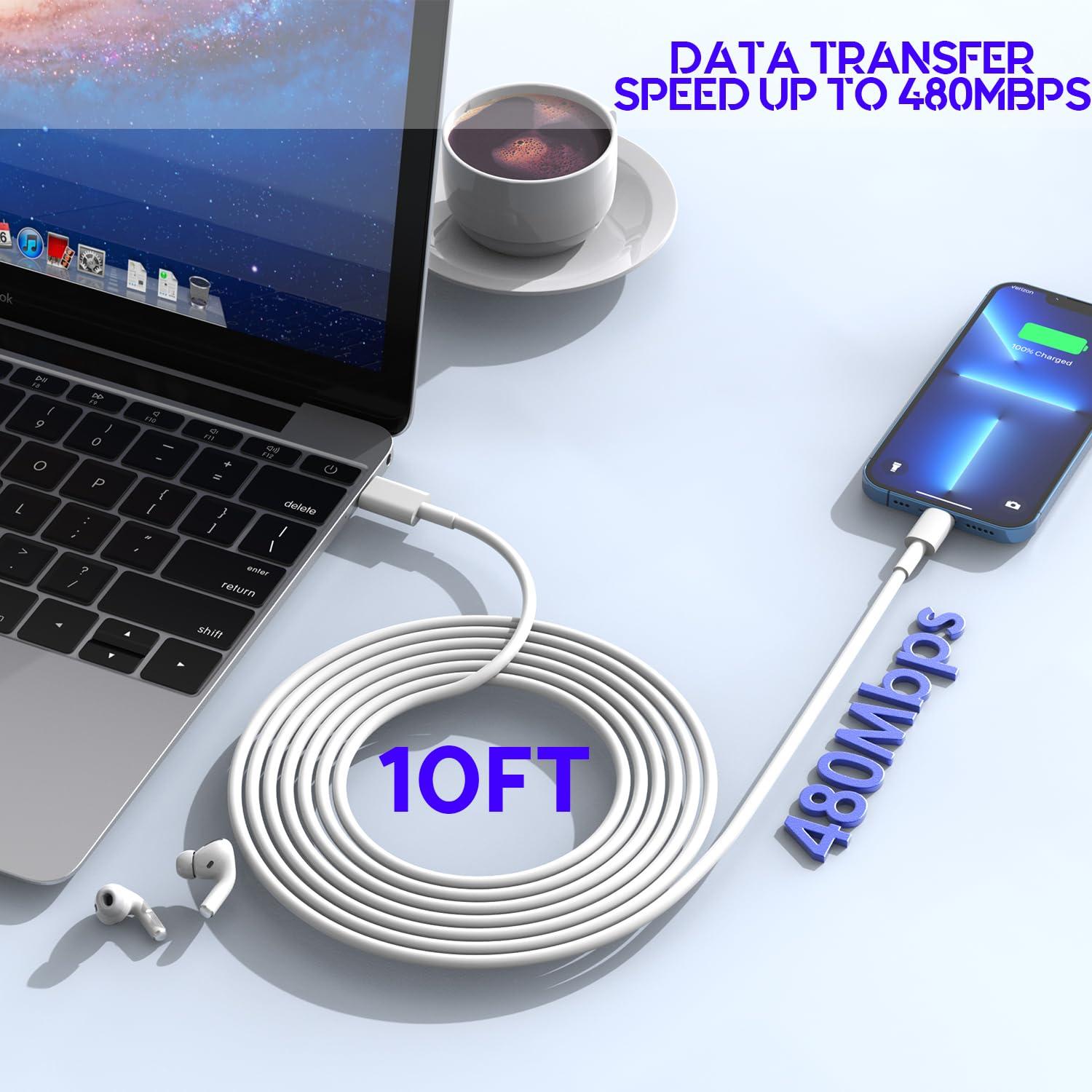 10Foot Fast iPhone Charging Cable,3-Pack Super Fast iPhone Charger USB C Charging Block Wall Charger PD Adapter with 10FT Type C to Lightning Cable Cord for iPhone 14/13/12/11Pro Max/XS Max/XS/XR/8/SE - Image 5