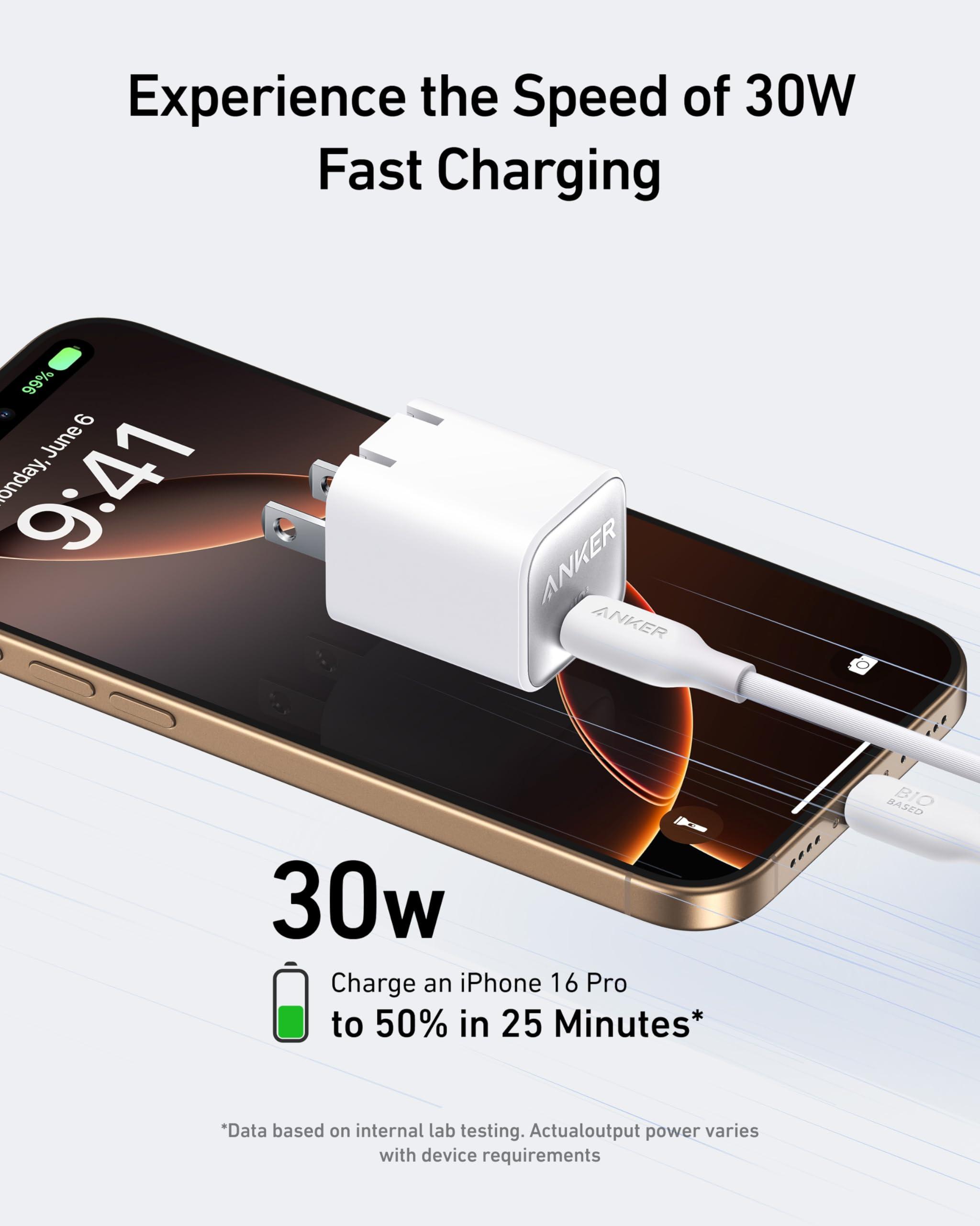 Anker Nano USB C Charger Block, 30W PIQ 3.0 Foldable iPhone Charger Fast Charging for iPhone 16/15 Series, Galaxy, iPad, Compatible with MagSafe - Image 3