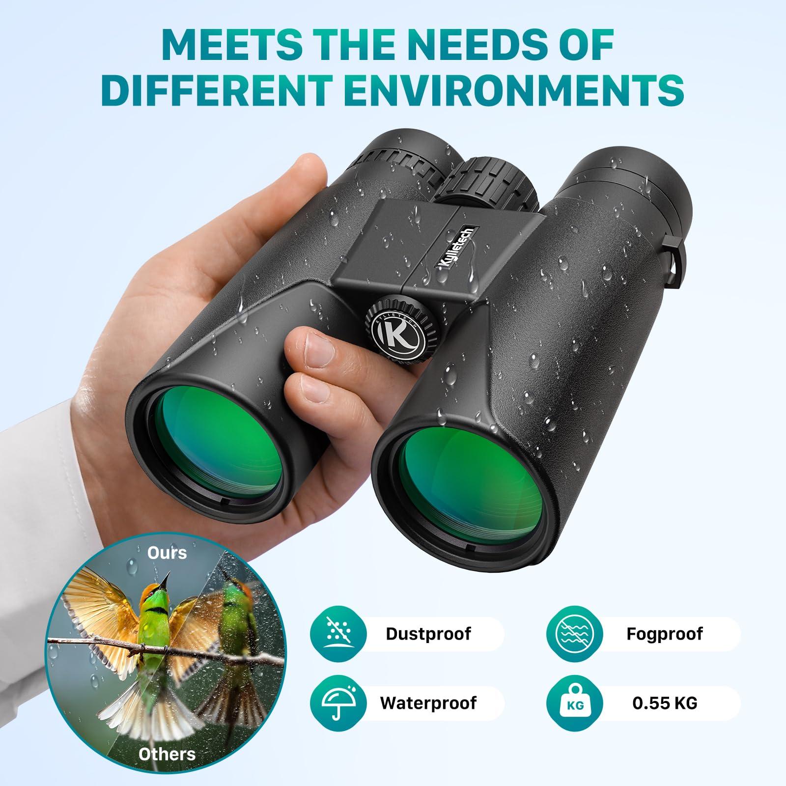 Kylietech 12X42 Binoculars for Adults with Universal Phone Adapter, HD Waterproof Fogproof Compact Binoculars for Bird Watching, Hunting, Hiking, Sports, and Concerts with BAK4 Prism FMC Lens - Image 5