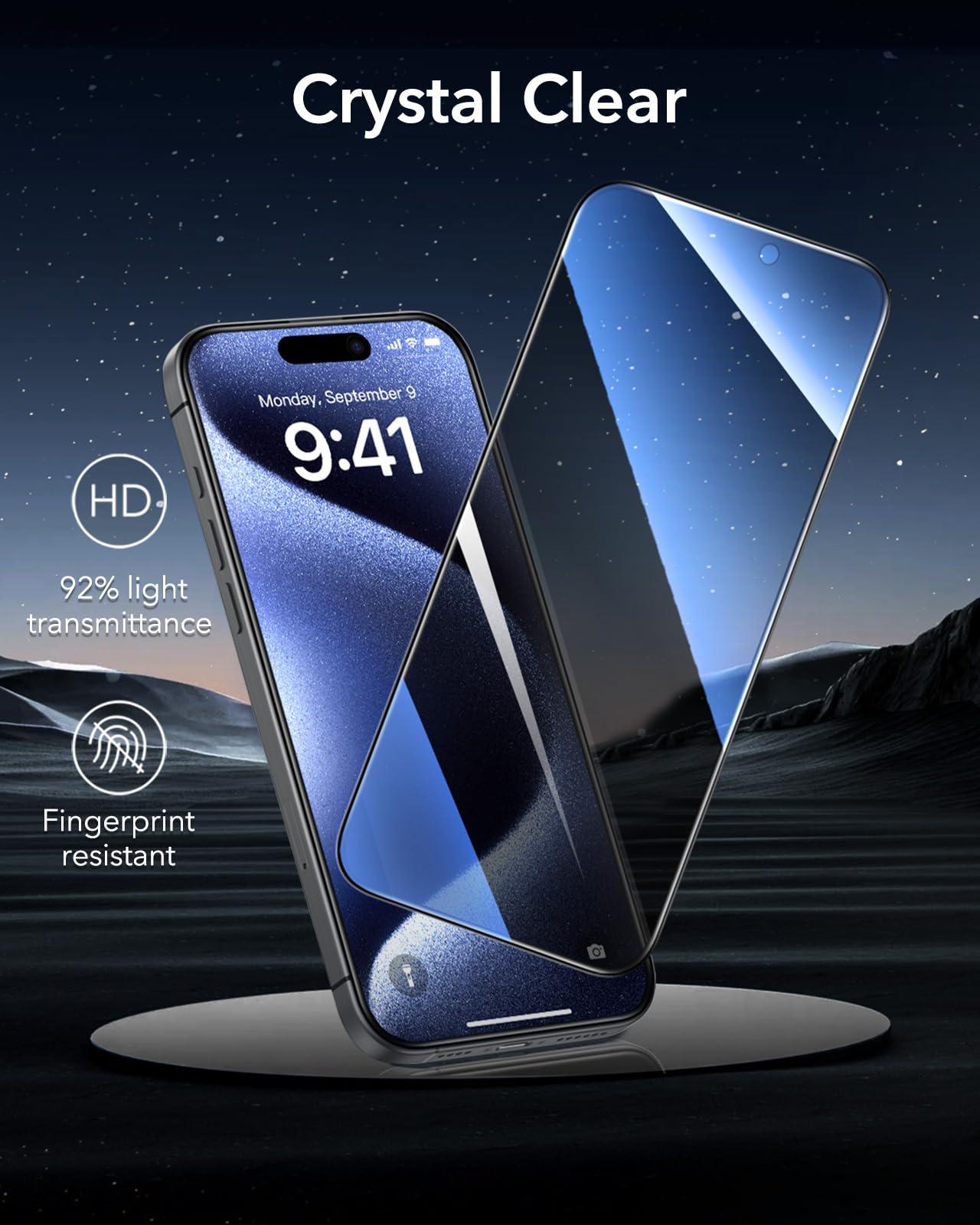 ESR 3 Pack 9H+ Glass for iPhone 15 Pro Max Privacy Screen Protector, [Military Grade Shatterproof & Longest Durable] Armorite Anti-spy Tempered Glass with UltraFit Tray - Image 9
