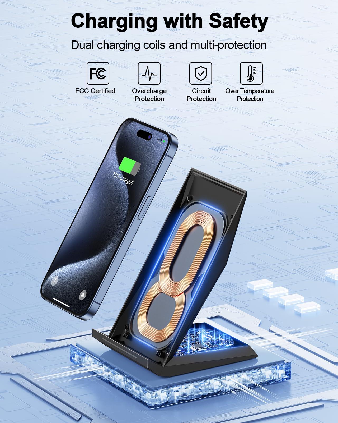Fast Wireless Charger, NANAMI 15W Qi Certified Wireless Charging Stand Compatible iPhone 16/15/15 Pro/15 Plus/15 Pro Max/14/14 Pro/13/12, for Samsung Galaxy S25/S24/S23/S22/S21 and Qi-Enabled Phone - Image 2