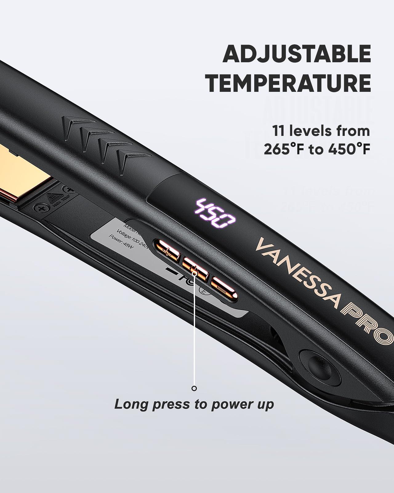 VANESSA PRO Flat Iron Hair Straightener, 100% Pure Titanium Flat Iron for One Pass to Achieve a Sleek Look, Curls Beautifully & Straightens Well - 1 inch - Image 7