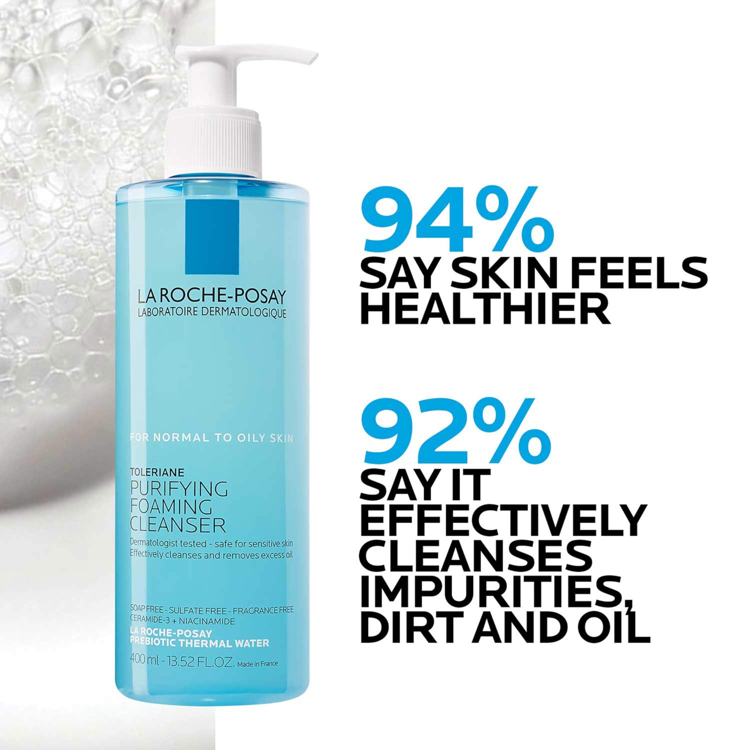 La Roche-Posay Toleriane Purifying Foaming Facial Cleanser, Niacinamide + Ceramides + Prebiotic Thermal Water, Oil Free Face Wash For Oily Skin, Pore Cleanser Safe For Sensitive Skin, Soap Free - Image 4