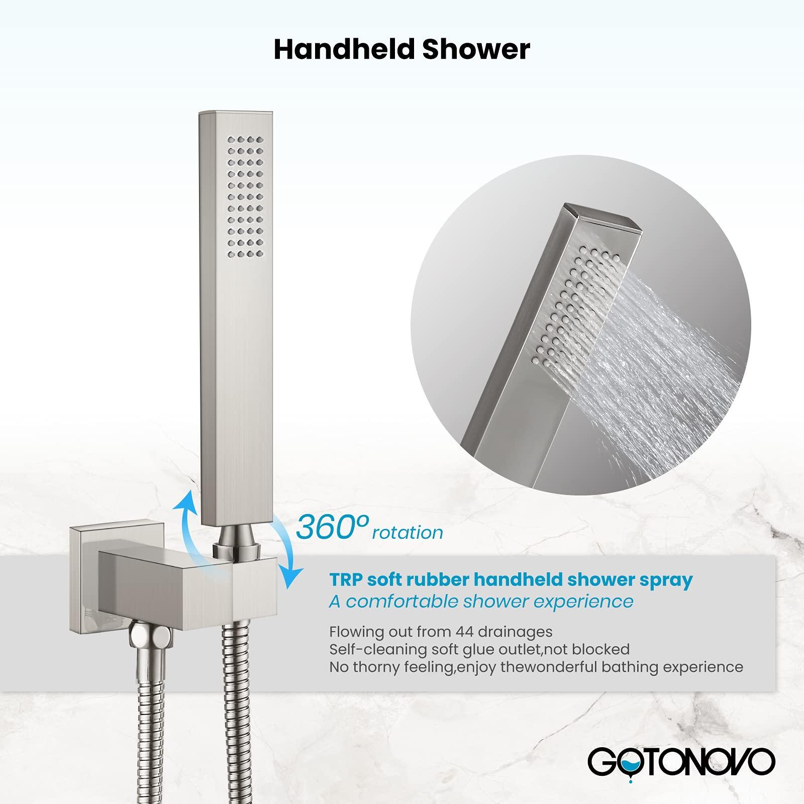 gotonovo Wall Mounted Bathtub Faucet with Hand Held Sprayer,Tub Shower Faucet Set,Single Handle Bathroom Shower System Mixer for Tub,Rough-In Valve Included Swivel Tub Spout Brushed Nickel - Image 8
