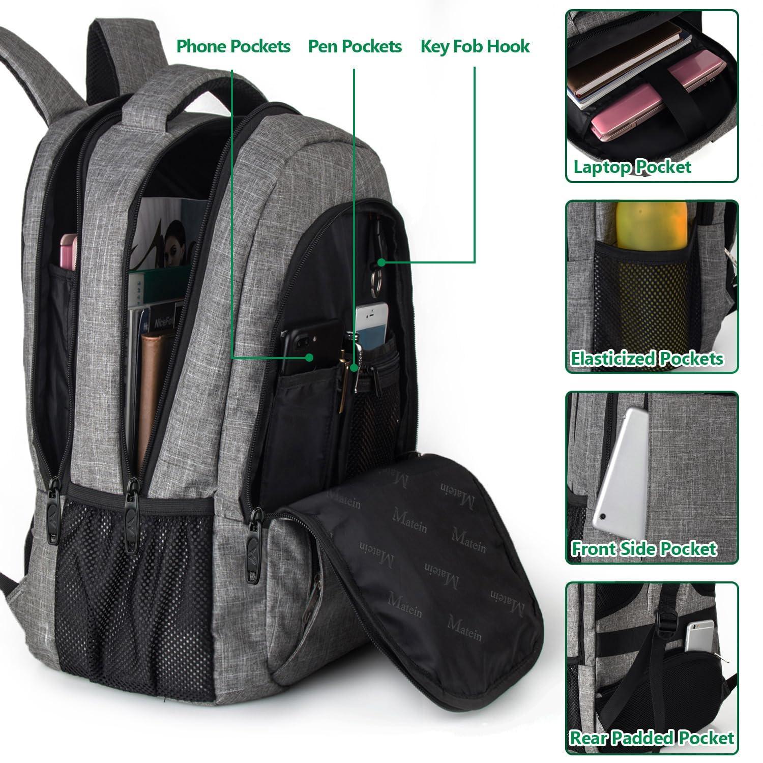 MATEIN Travel Laptop Backpack, Business Anti Theft Slim Sturdy Laptops Backpack with USB Charging Port, Water Resistant College School Computer Bag Gift for Men & Women Fits 15.6 Inch Notebook, Grey - Image 4